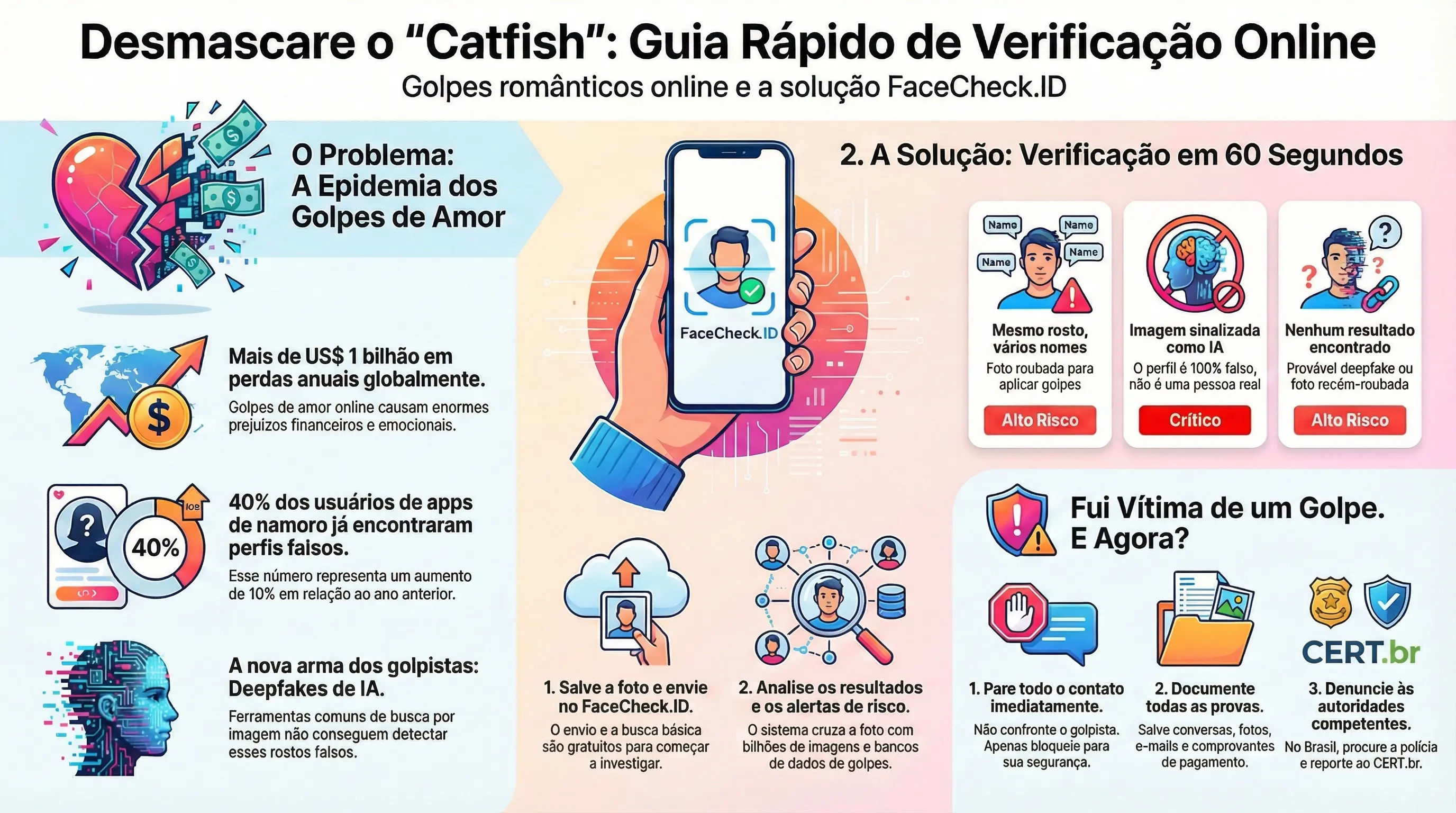 Identifique um catfish online em 60 segundos - Infográfico