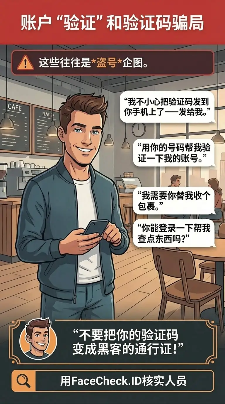 关于账户验证骗局与一次性验证码套路的信息图