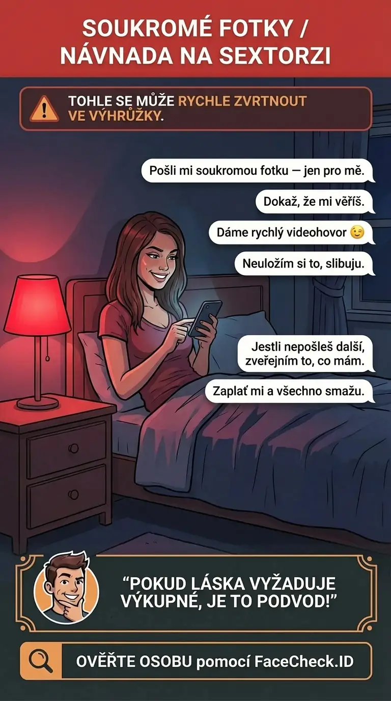 Infografika o návnadě na soukromé fotky a taktikách sextorze