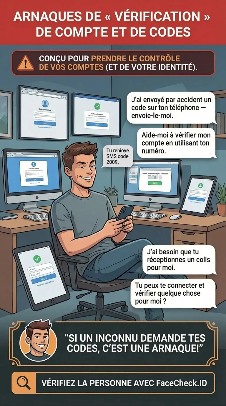 Infographie sur les arnaques à la vérification de compte et aux codes à usage unique