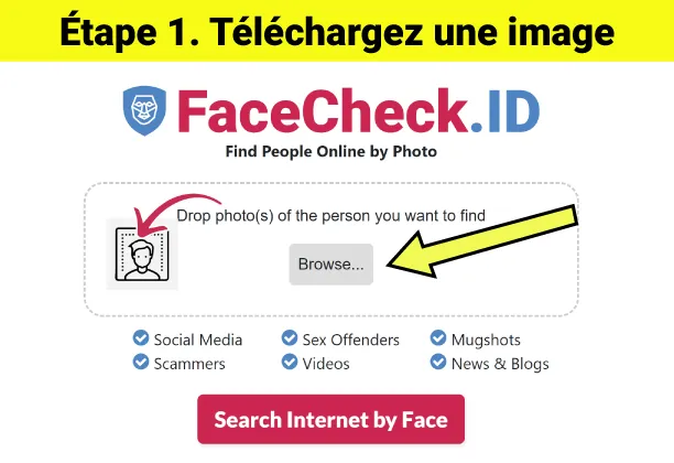 Étape 1. Allez sur FaceCheck.ID et téléchargez une photo de visage