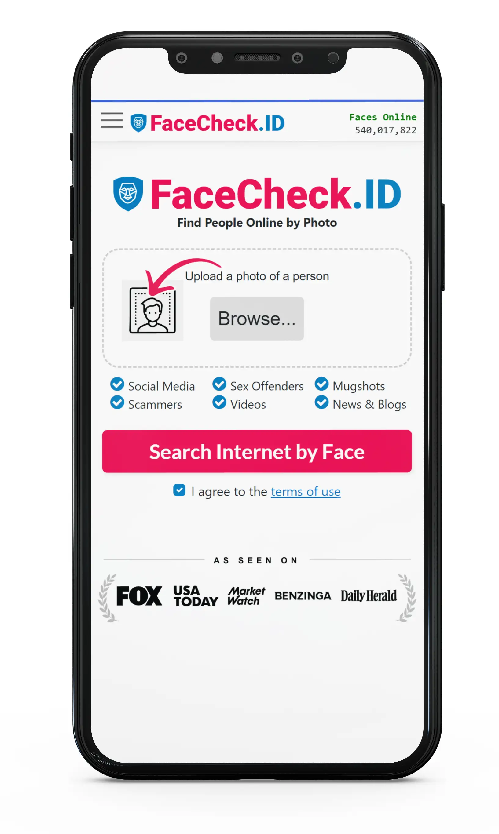 FaceCheck.ID Reverse Image Search sur Mobile