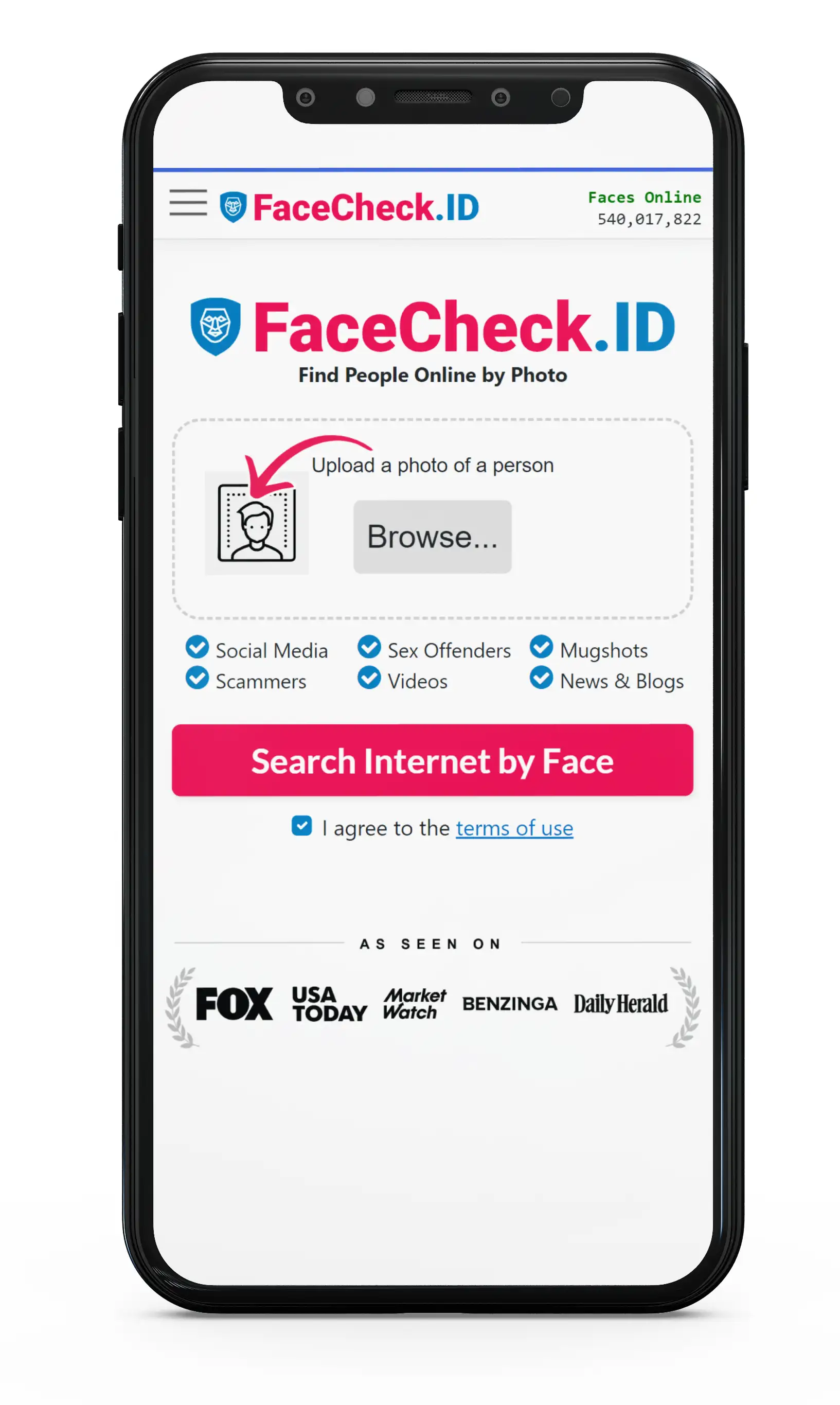 Búsqueda Inversa de Imágenes de FaceCheck.ID en Móviles