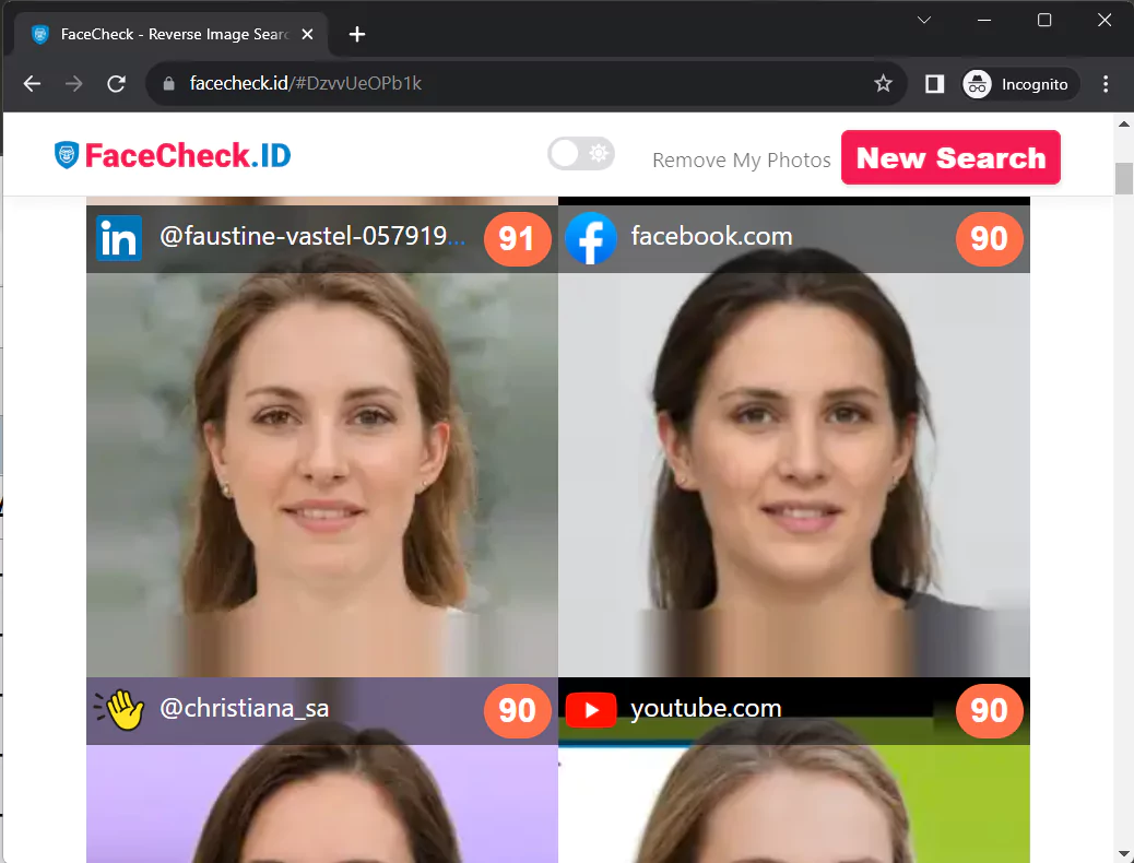 Rückwärtige Bildsuche von FaceCheck.ID