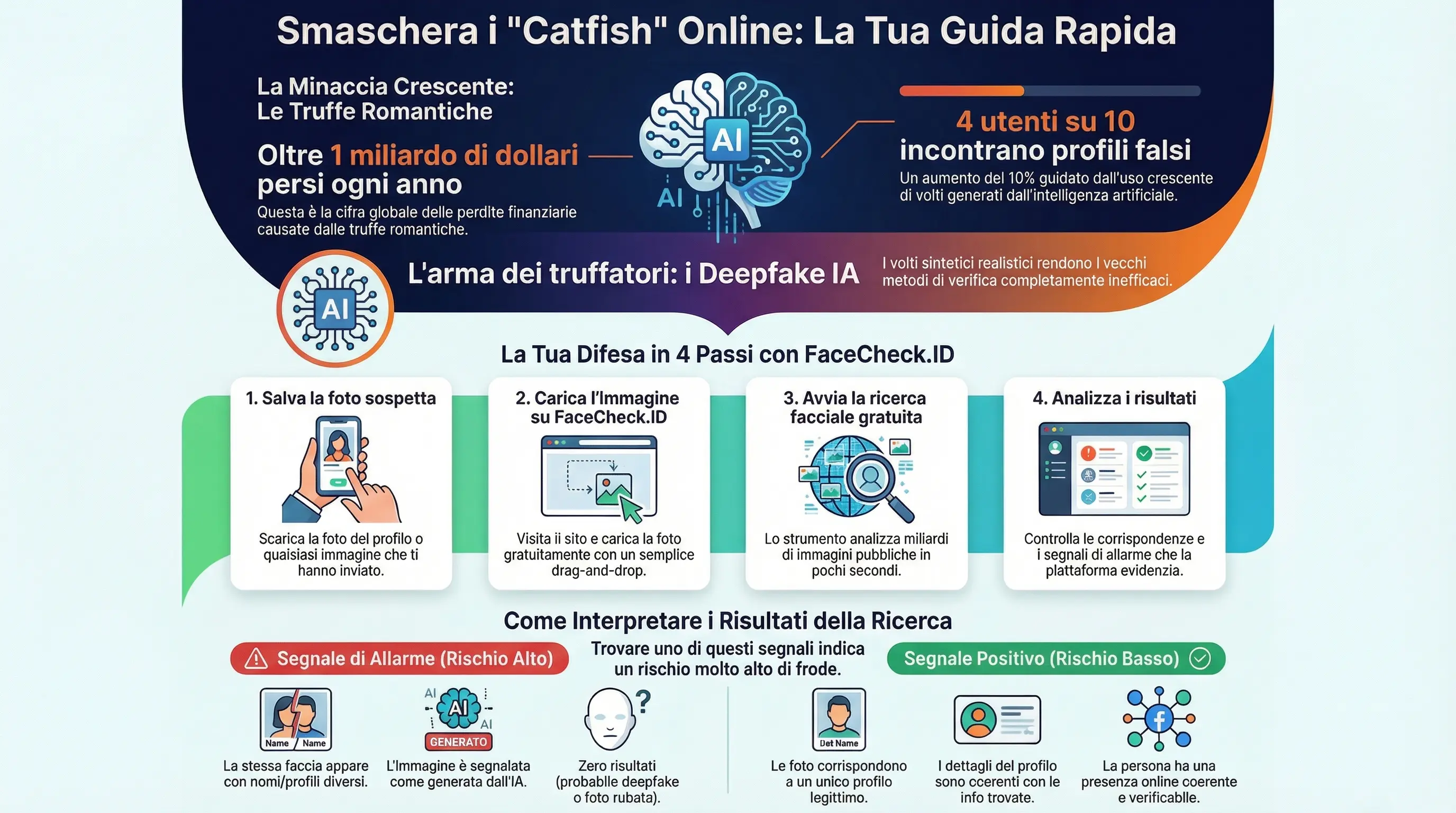 Riconosci un catfish online in 60 secondi - Infografica