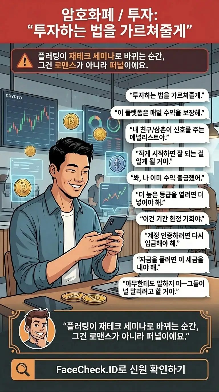 암호화폐 사기 경고, 예방법, 흔한 사기 패턴에 대한 인포그래픽