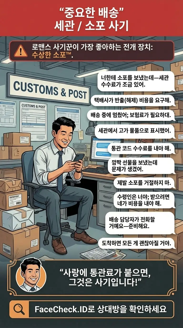 긴급 결제를 요구하는 “중요한 배송” 세관 및 소포 사기에 대한 인포그래픽