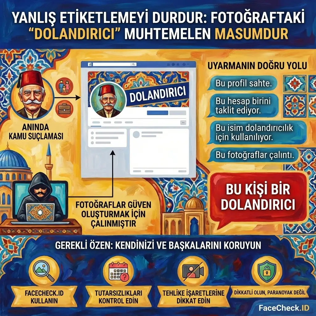 Şüpheli bir sosyal medya profil fotoğrafını doğrulamak için tersine görsel arama yapan kişi