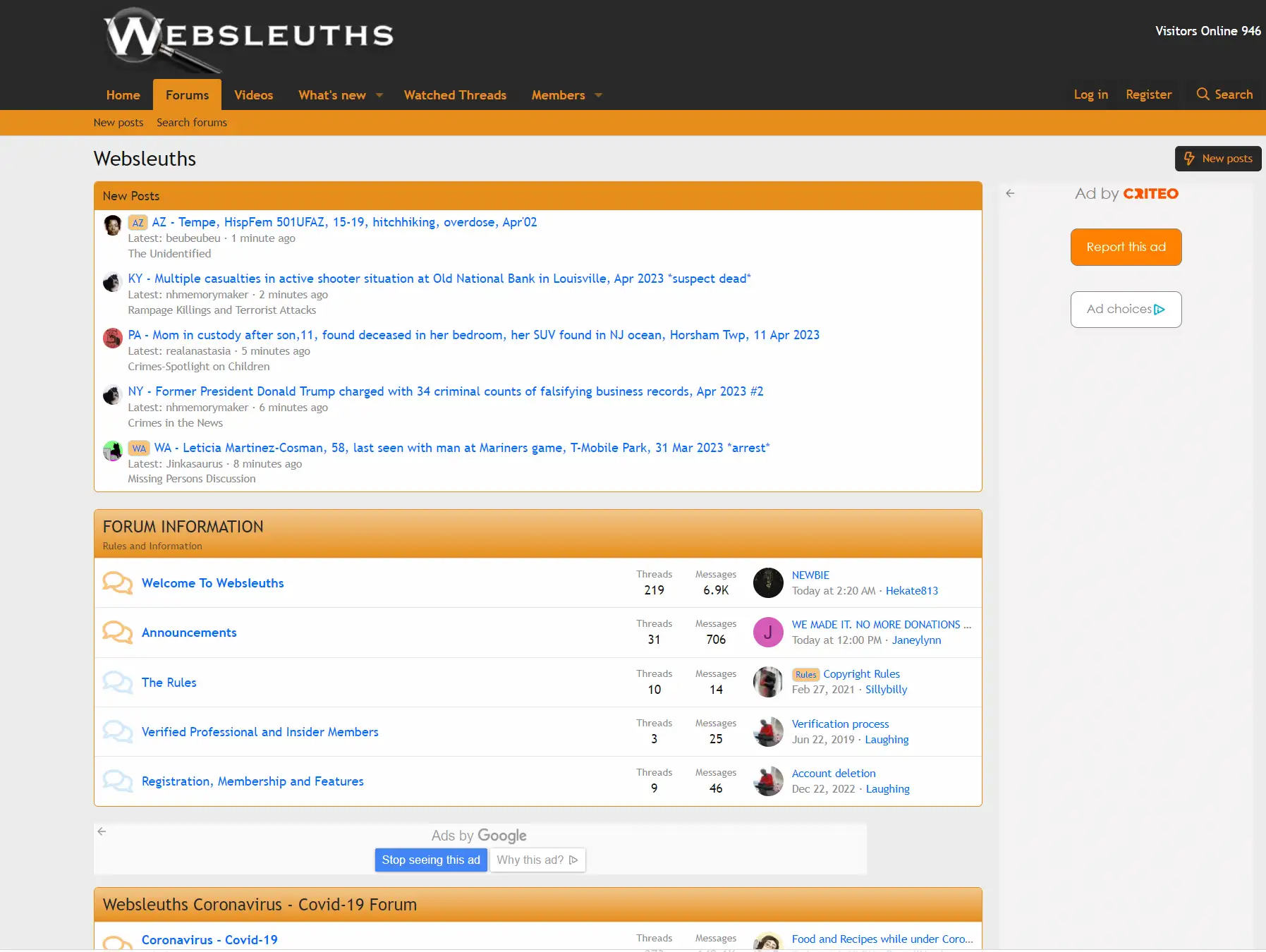Websleuths.com nástroj pro hledání neznámých osob