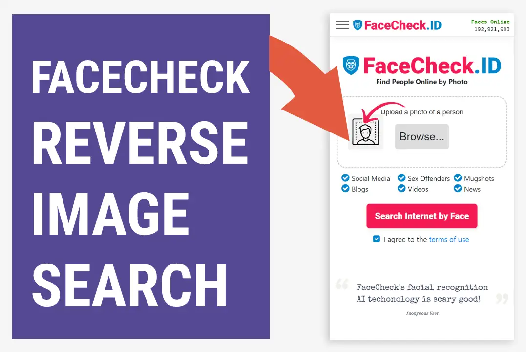 FaceCheck motore di ricerca di immagini invertite