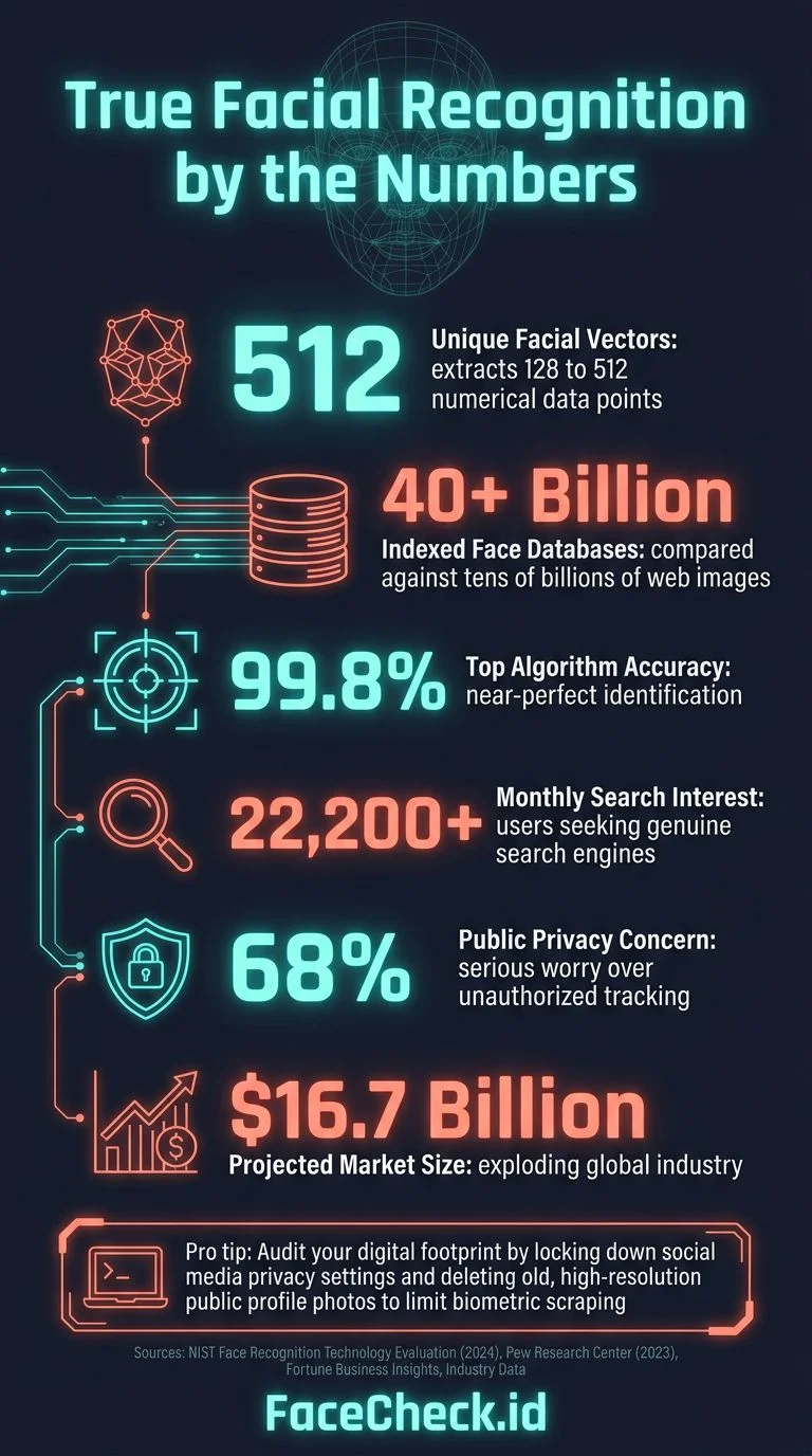 Facial recognition search statistics infographic