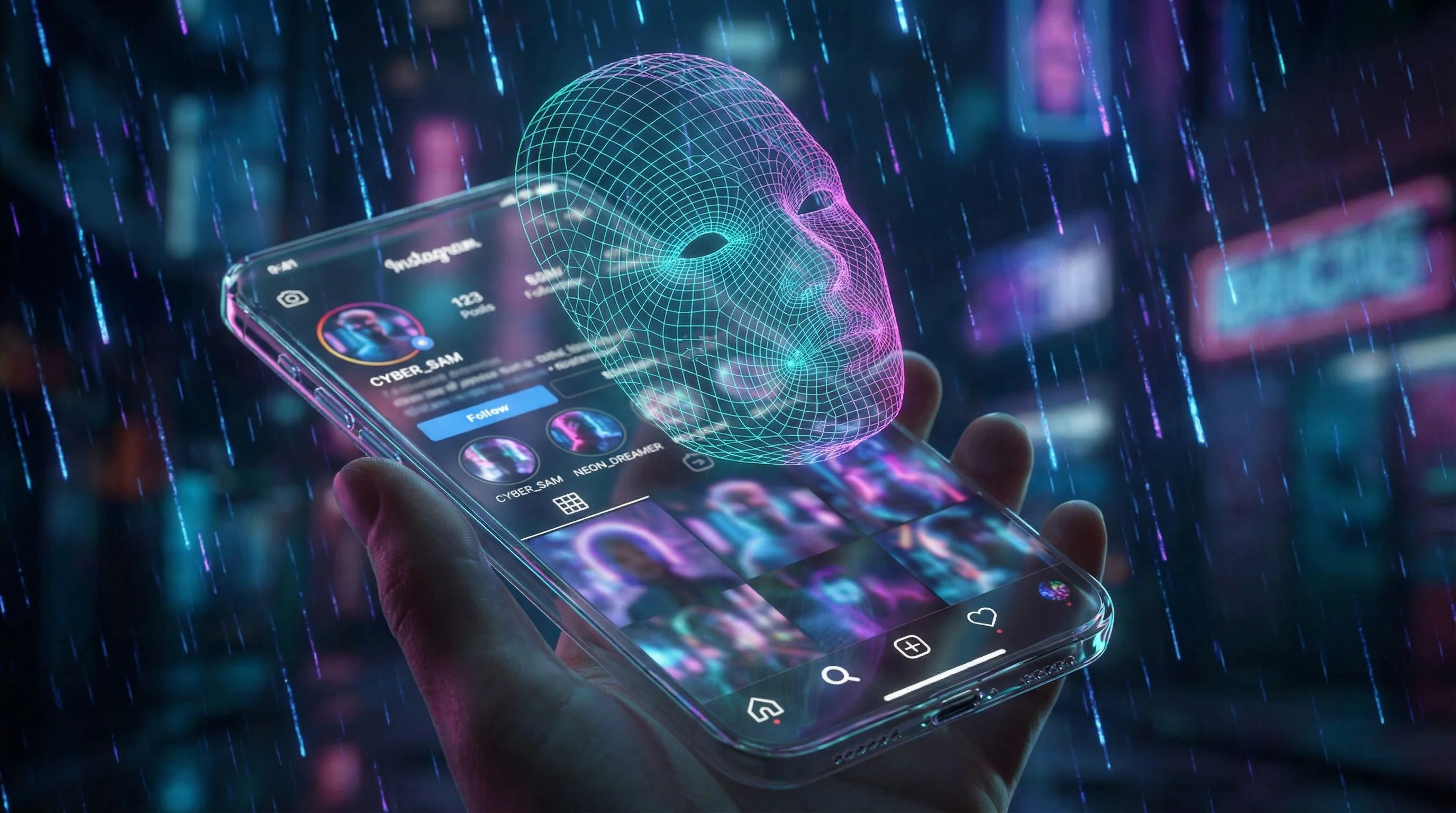 Someone scrolling through Instagram on their phone, trying to match a face