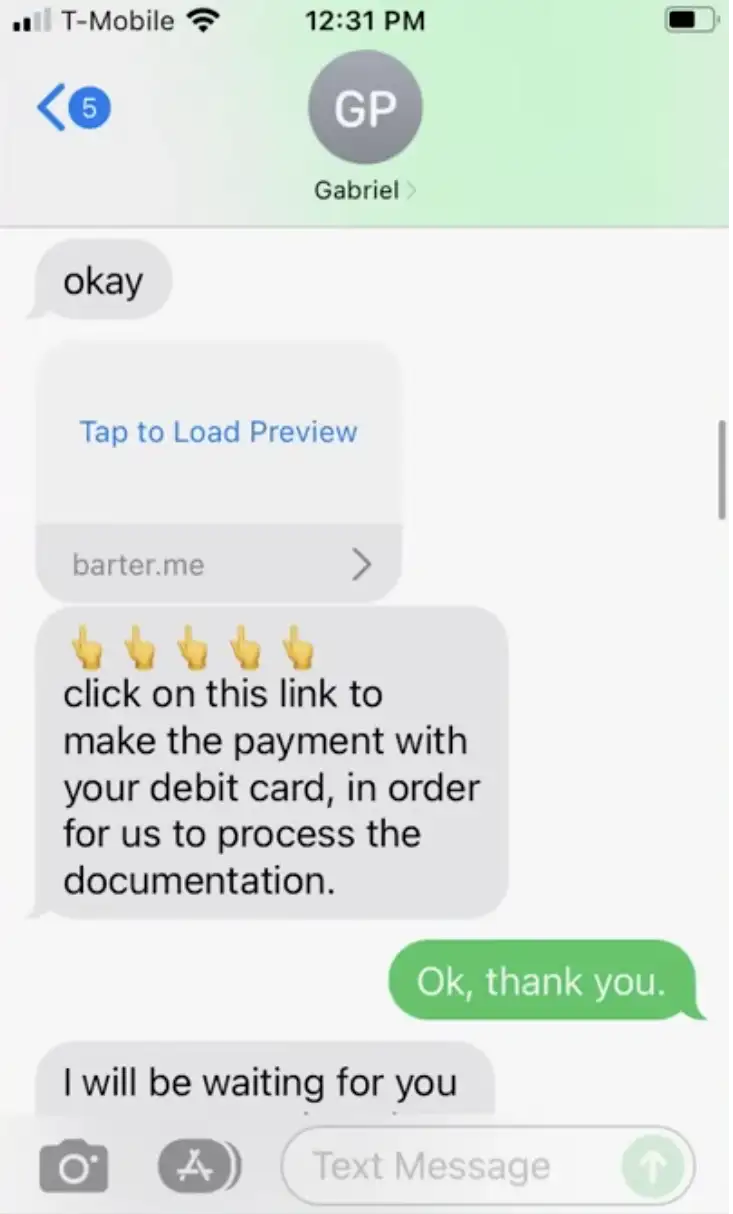 payment demand text message