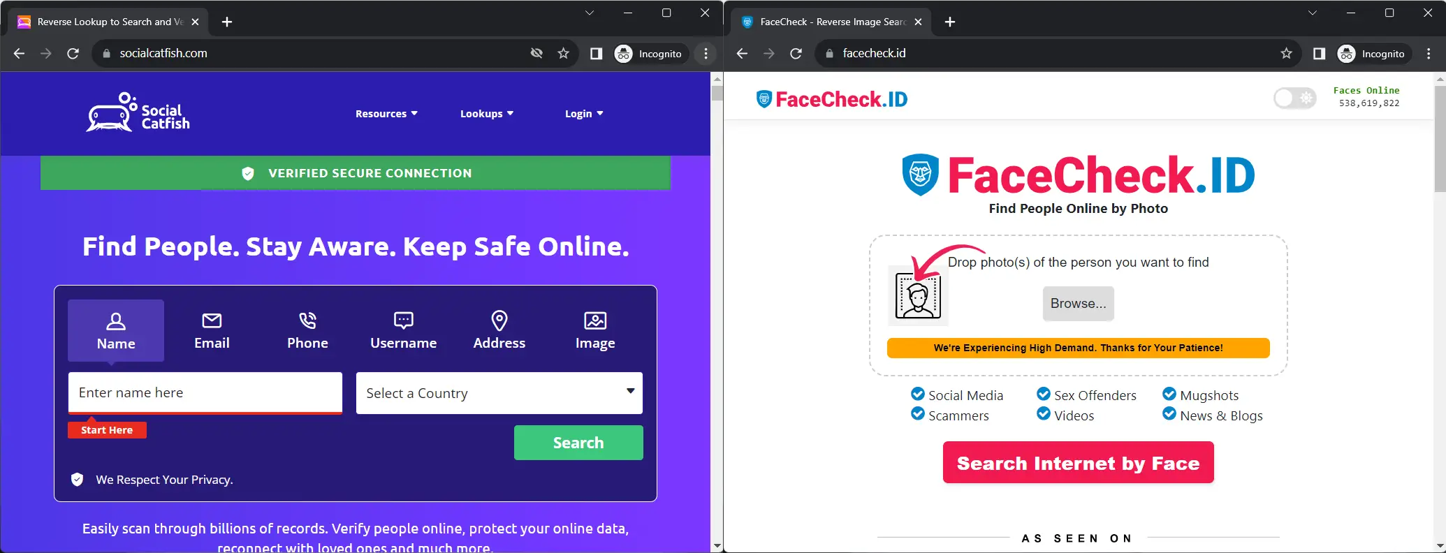 Reverse Image Search - Social Catfish vs FaceCheck.ID