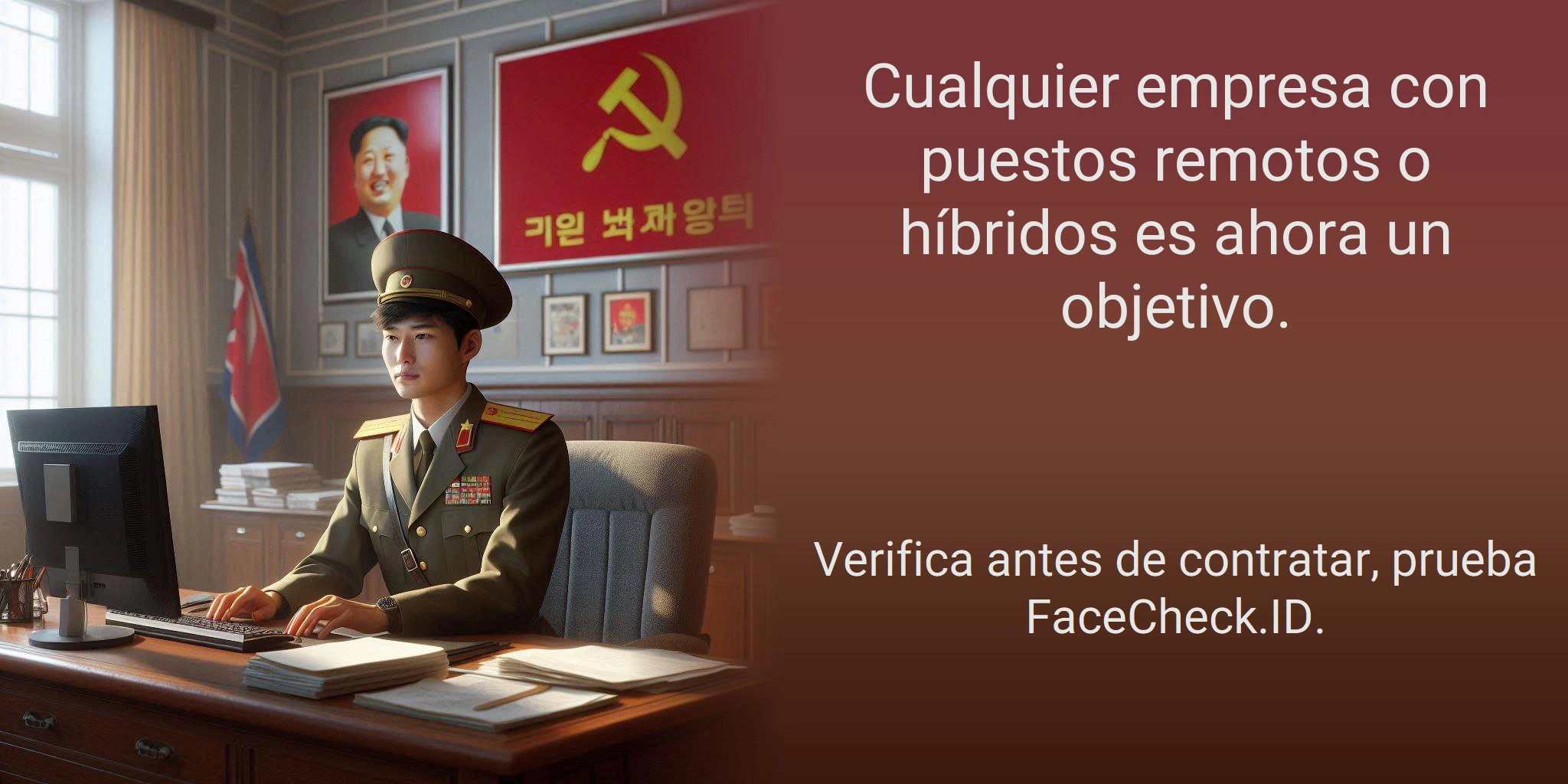 Cualquier empresa con puestos remotos o híbridos es ahora un objetivo. Verifica antes de contratar, prueba FaceCheck.ID.