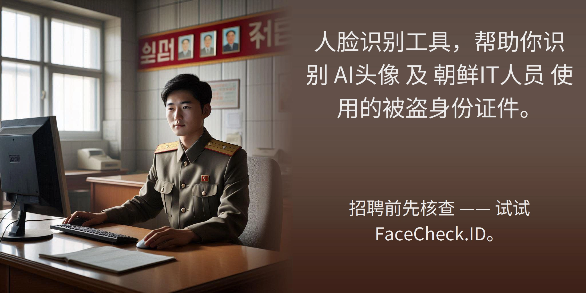 人脸识别工具，帮助你识别 AI头像 及 朝鲜IT人员 使用的被盗身份证件。 招聘前先核查 —— 试试 FaceCheck.ID。