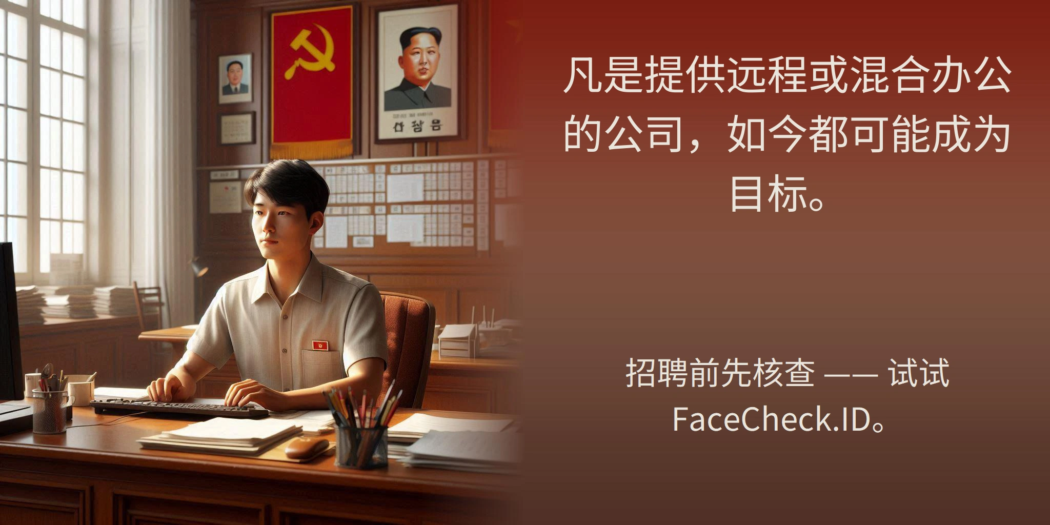 凡是提供远程或混合办公的公司，如今都可能成为目标。 招聘前先核查 —— 试试 FaceCheck.ID。
