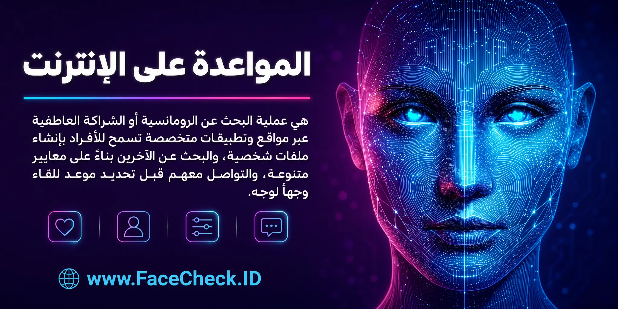 المواعدة على الإنترنت هي عملية البحث عن الرومانسية أو الشراكة العاطفية عبر مواقع وتطبيقات خاصة تسمح للأفراد بإنشاء ملفات شخصية والبحث عن الآخرين بناءً على معايير متنوعة، والتواصل معهم قبل تحديد موعد للقاء وجهاً لوجه.