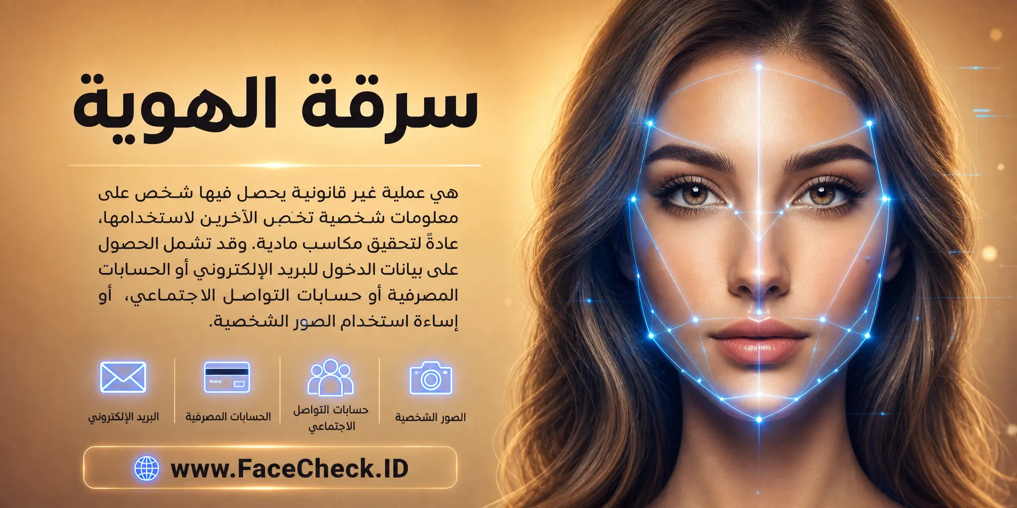سرقة الهوية هي عملية غير قانونية يحصل فيها شخص على معلومات شخصية للآخرين لاستخدامها، عادةً للكسب المادي، ويمكن أن تتضمن الحصول على بيانات الدخول للبريد الإلكتروني أو الحسابات المصرفية أو الاجتماعية أو استخدام الصور الشخصية.
