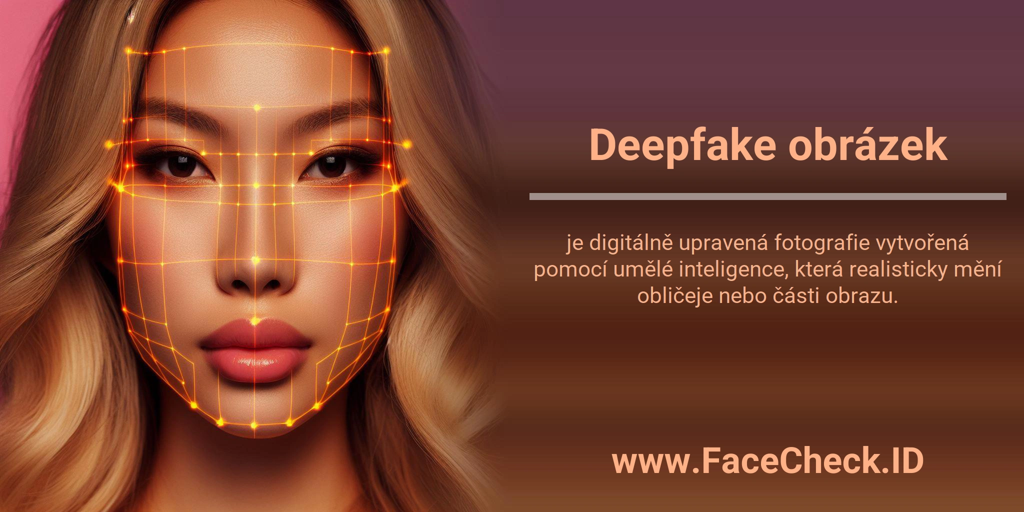 Deepfake Obrázek <b>Deepfake obrázek</b> je digitálně upravená fotografie vytvořená pomocí umělé inteligence, která realisticky mění obličeje nebo části obrazu.