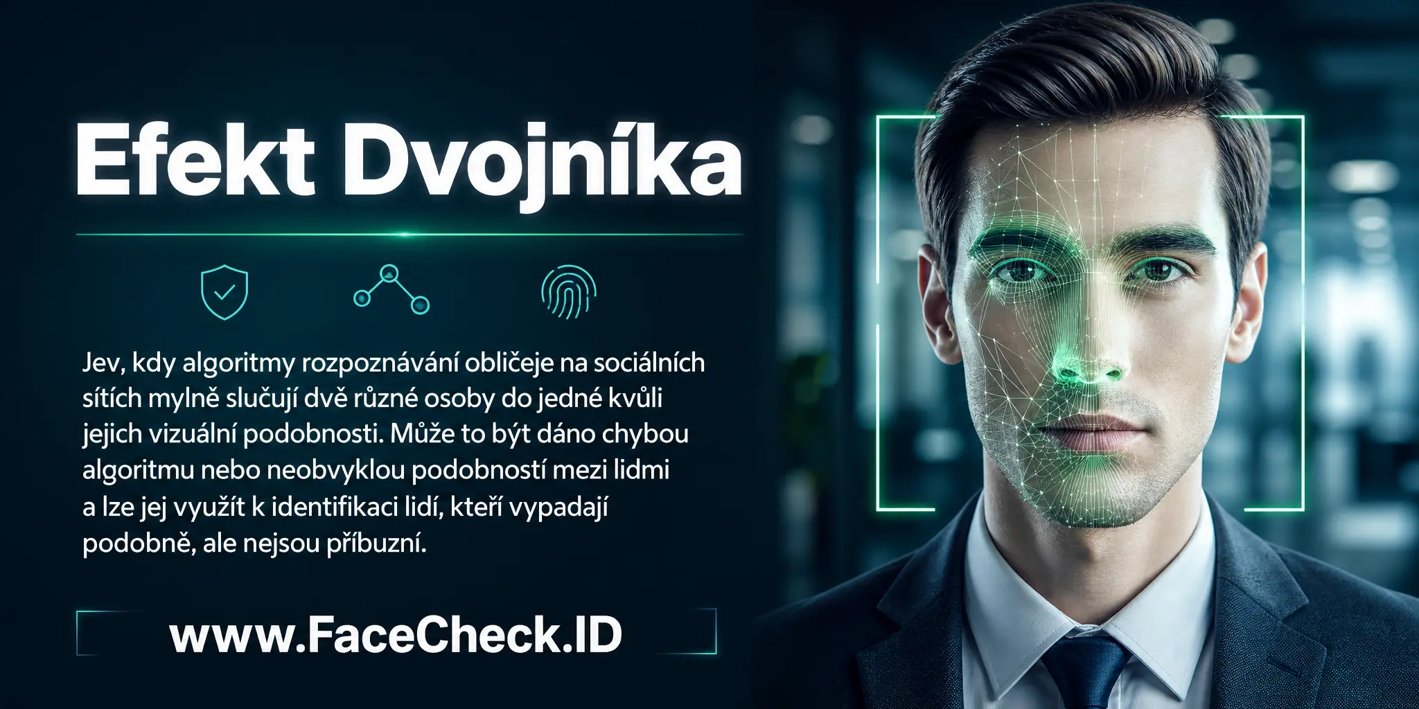 Efekt Dvojníka je jev, kdy algoritmy rozpoznávající obličeje na sociálních sítích mylně identifikují dvě různé osoby jako jednu kvůli jejich vizuální podobnosti, což může být způsobeno chybou algoritmu nebo neobvyklou podobností mezi lidmi, a může sloužit k identifikaci lidí, kteří vypadají podobně, ale nejsou příbuzní.