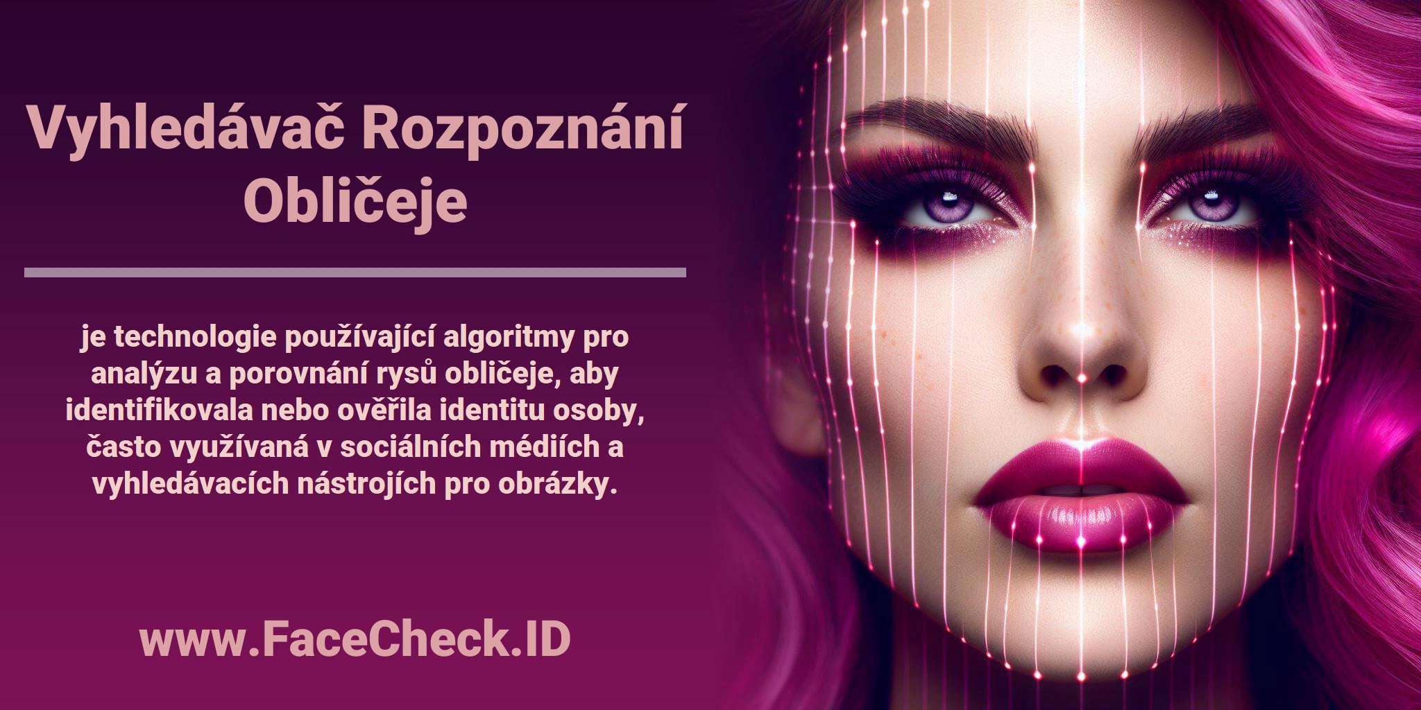<b>Vyhledávač Rozpoznání Obličeje</b> je technologie používající algoritmy pro analýzu a porovnání rysů obličeje, aby identifikovala nebo ověřila identitu osoby, často využívaná v sociálních médiích a vyhledávacích nástrojích pro obrázky.