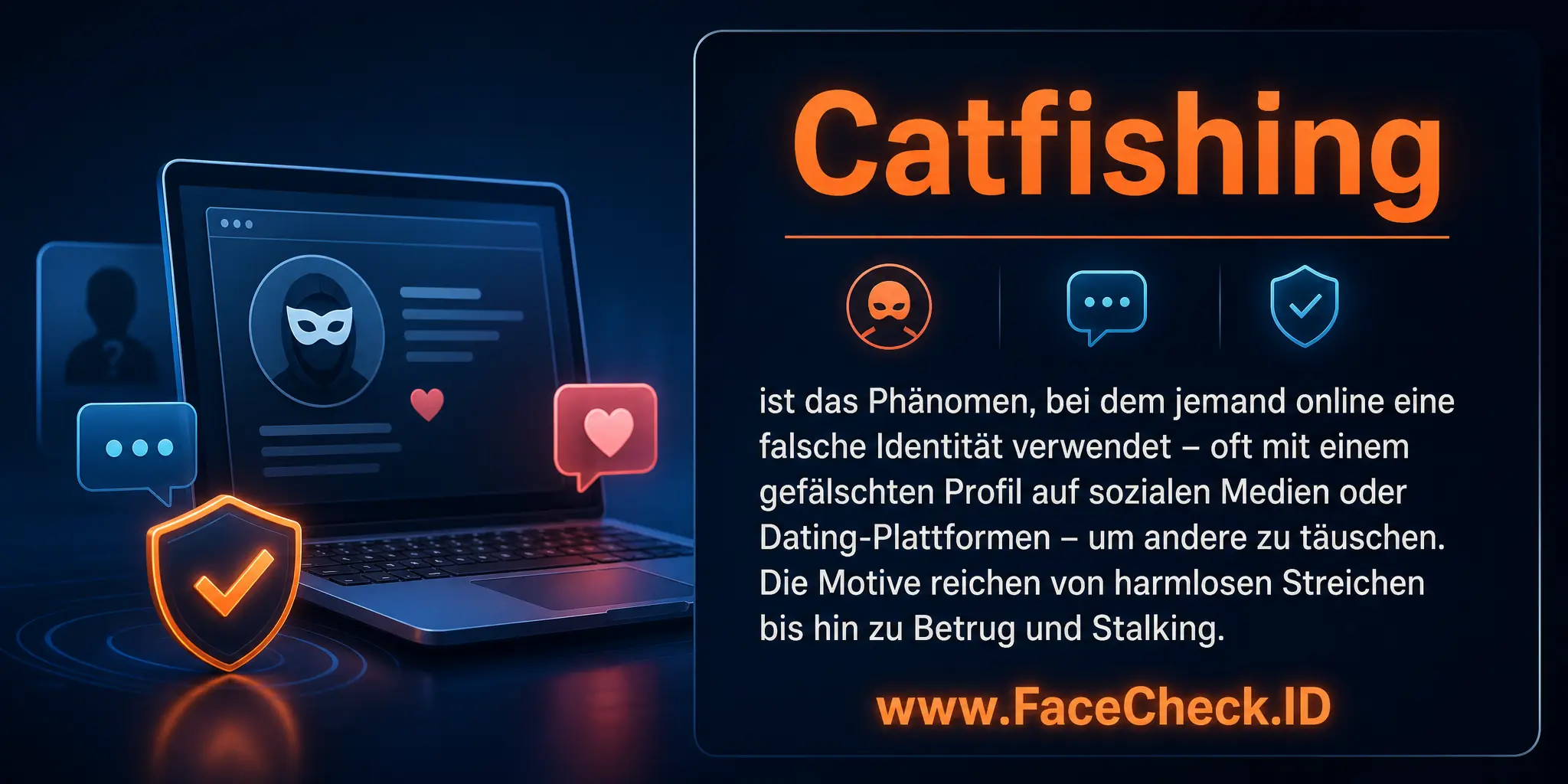 Catfishing ist das Phänomen, bei dem jemand online eine falsche Identität nutzt, oft durch ein gefälschtes Profil auf sozialen Medien oder Dating-Seiten, um andere zu täuschen, wobei die Ziele von harmlosen Streichen bis hin zu Betrug und Stalking reichen können.