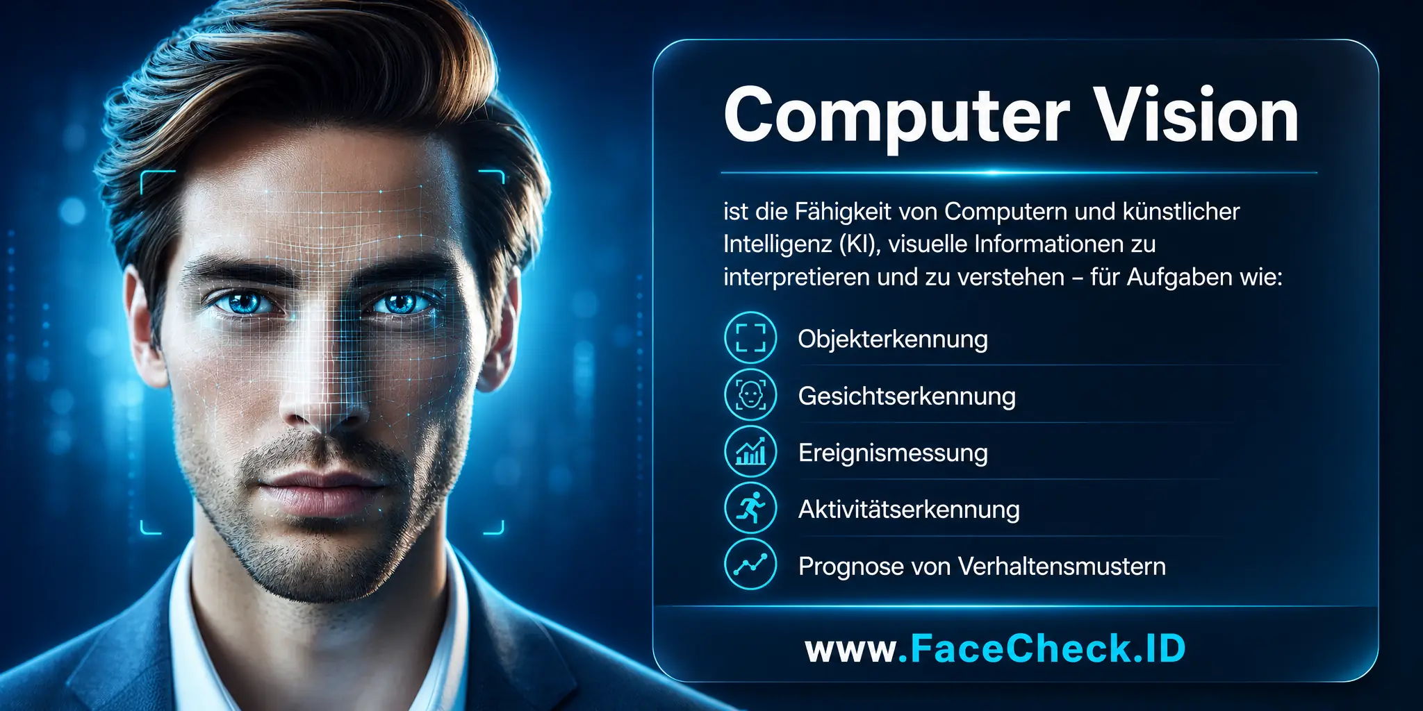 Computer Vision bezieht sich auf die Fähigkeit von Computern und künstlicher Intelligenz, visuelle Informationen zu interpretieren und zu verstehen, um Aufgaben wie Objekt- oder Gesichtserkennung, Ereignismessung, Aktivitätserkennung oder Verhaltensmusterprognose durchzuführen.