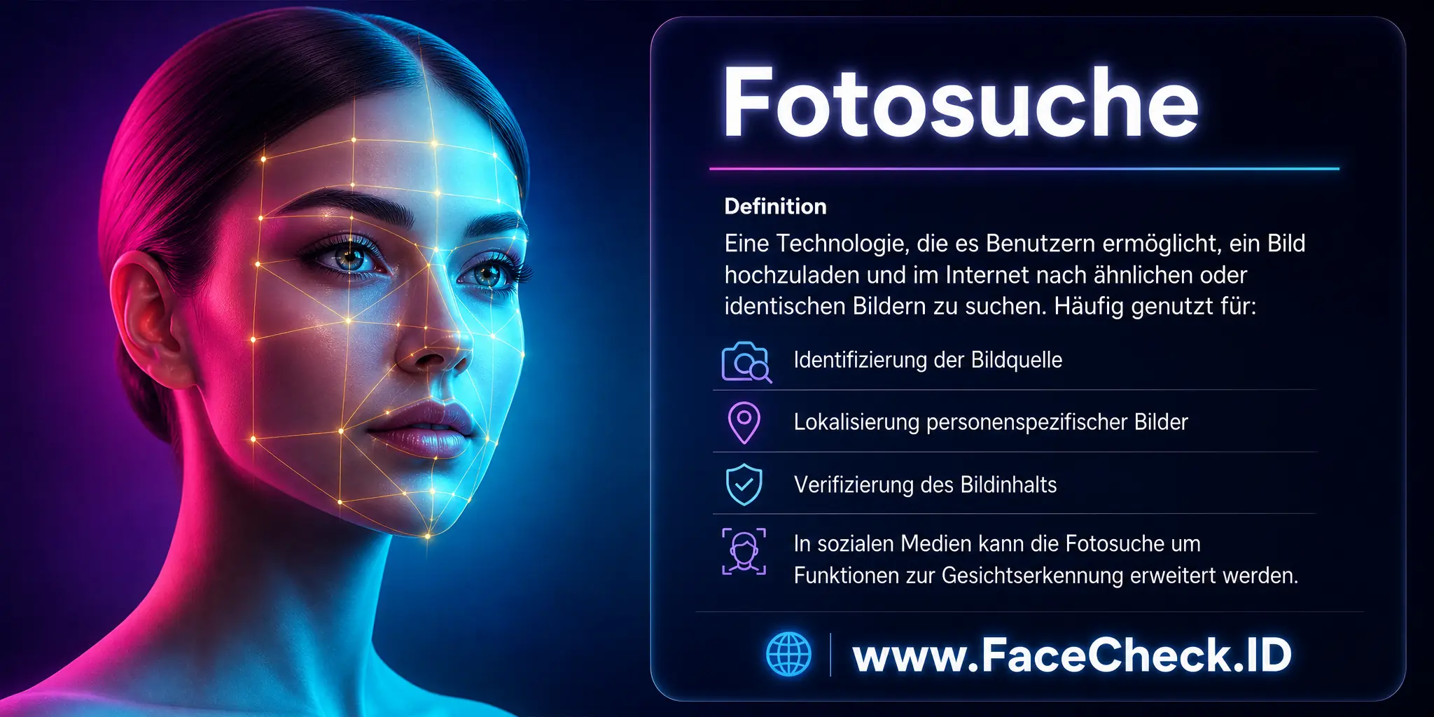 Fotosuche ist eine Technologie, die Benutzern erlaubt, ein Bild hochzuladen und ähnliche oder identische Bilder im Internet zu suchen, oft verwendet zur Identifizierung der Bildquelle, Lokalisierung personenspezifischer Bilder oder Verifizierung des Bildinhalts, und kann in sozialen Medien auf Gesichtserkennung erweitert werden.