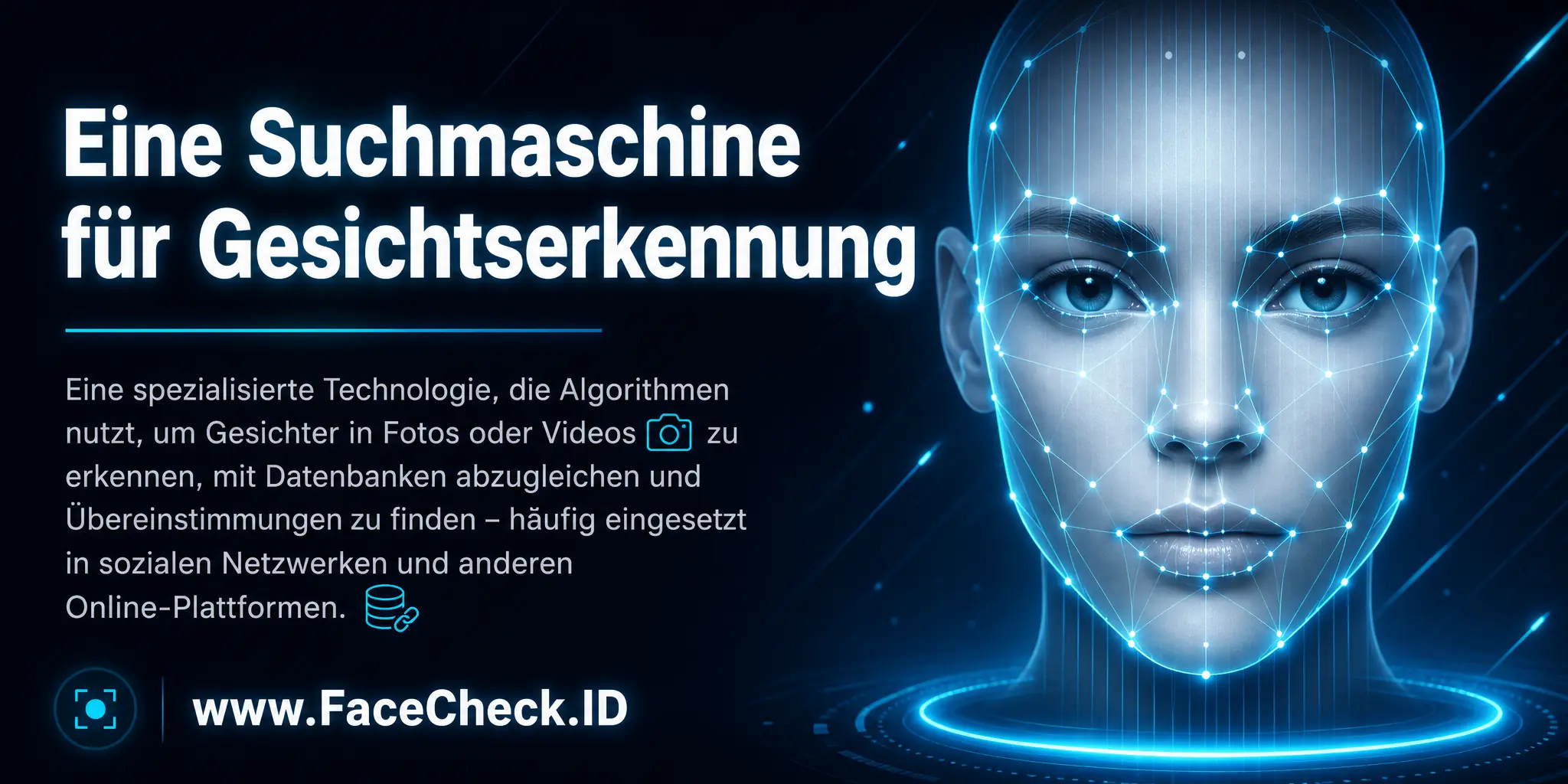 Eine Suchmaschine für Gesichtserkennung ist eine spezialisierte Technologie, die Algorithmen nutzt, um Gesichter in digitalen Bildern oder Videos zu identifizieren und mit einer Datenbank abzugleichen, oft verwendet auf sozialen Medien und anderen Online-Plattformen.