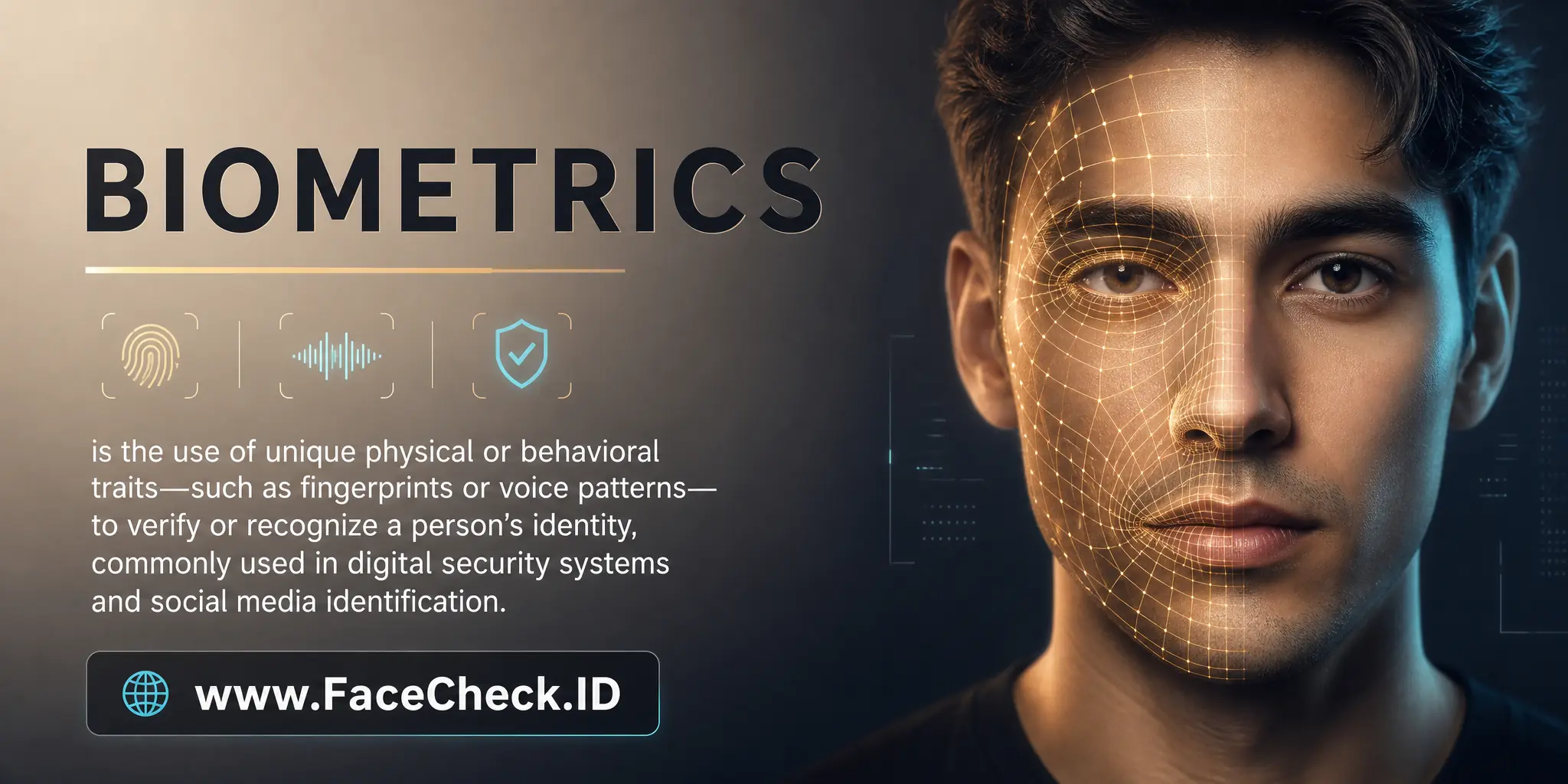 Biometrics is the use of unique physical or behavioral traits, such as fingerprints or voice patterns, to verify or recognize a person's identity, commonly used in digital security systems and social media identification.