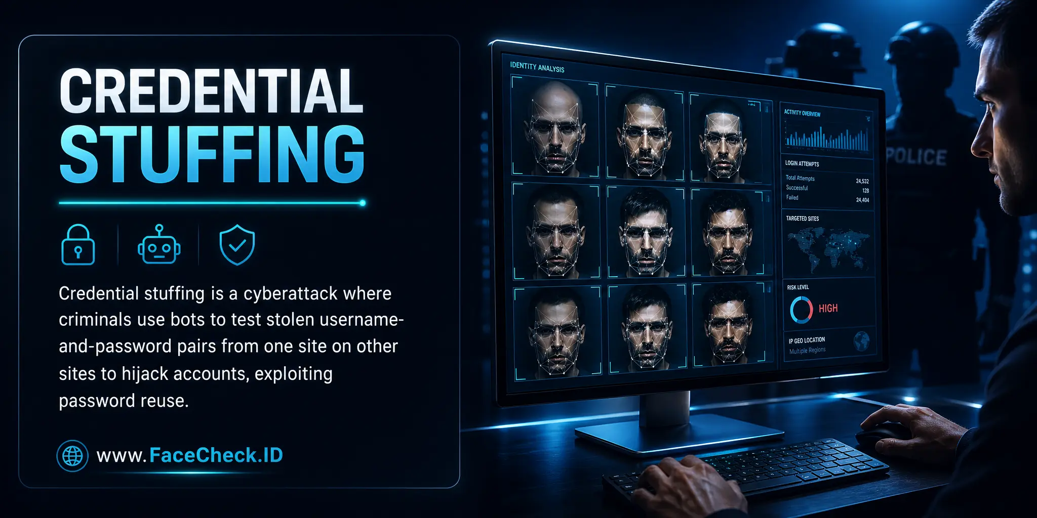 Credential stuffing is a cyberattack where criminals use bots to test stolen username-and-password pairs from one site on other sites to hijack accounts, exploiting password reuse.