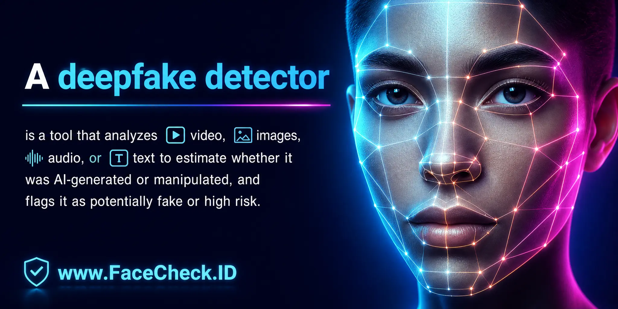 A deepfake detector is a tool that analyzes video, images, audio, or text to estimate whether it was AI-generated or manipulated and flags it as potentially fake or high risk.