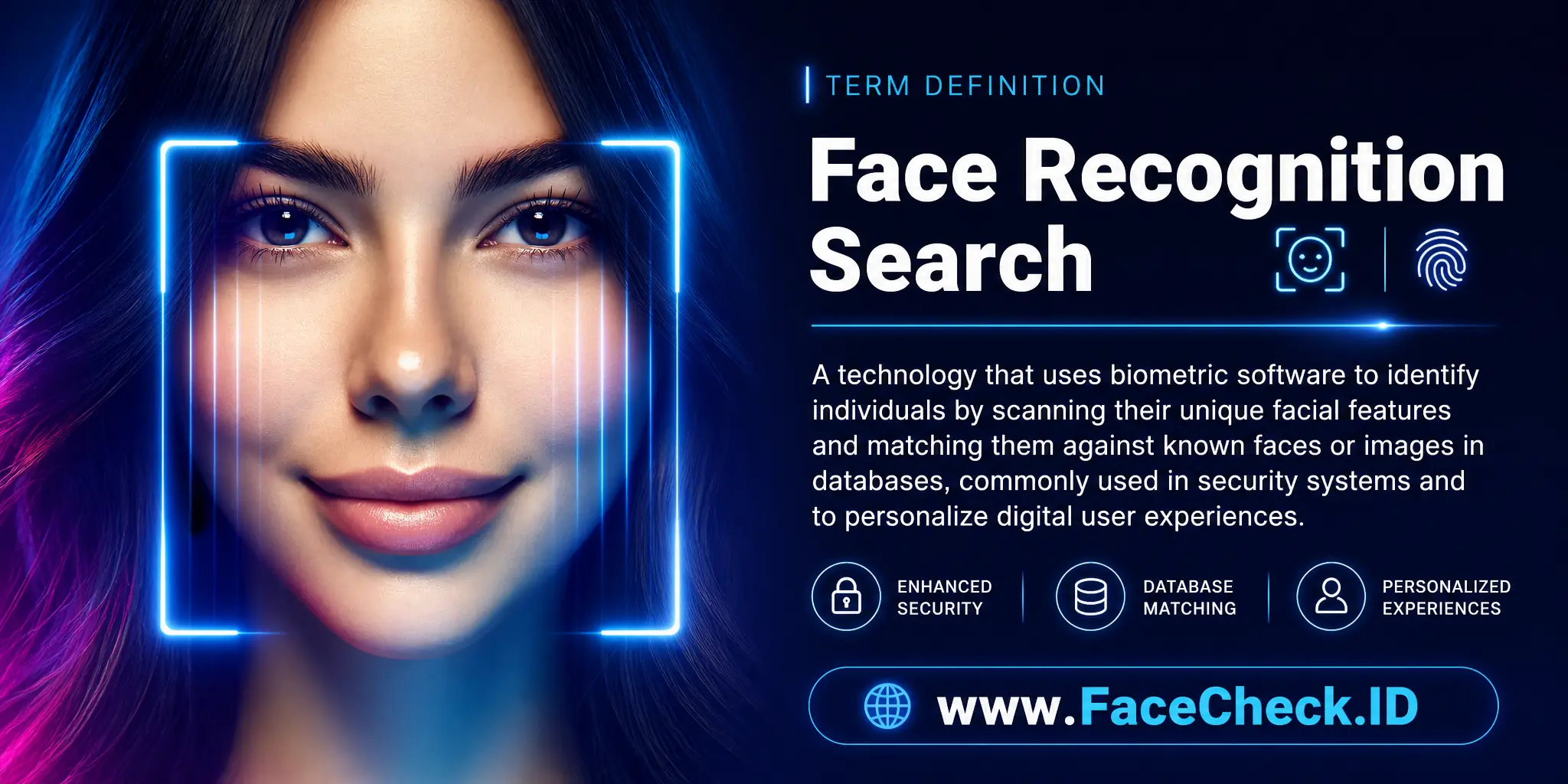 Face recognition search is a technology that uses biometric software to identify individuals by scanning their unique facial features against known faces or images in databases, often used in security systems and to personalize digital user experiences.