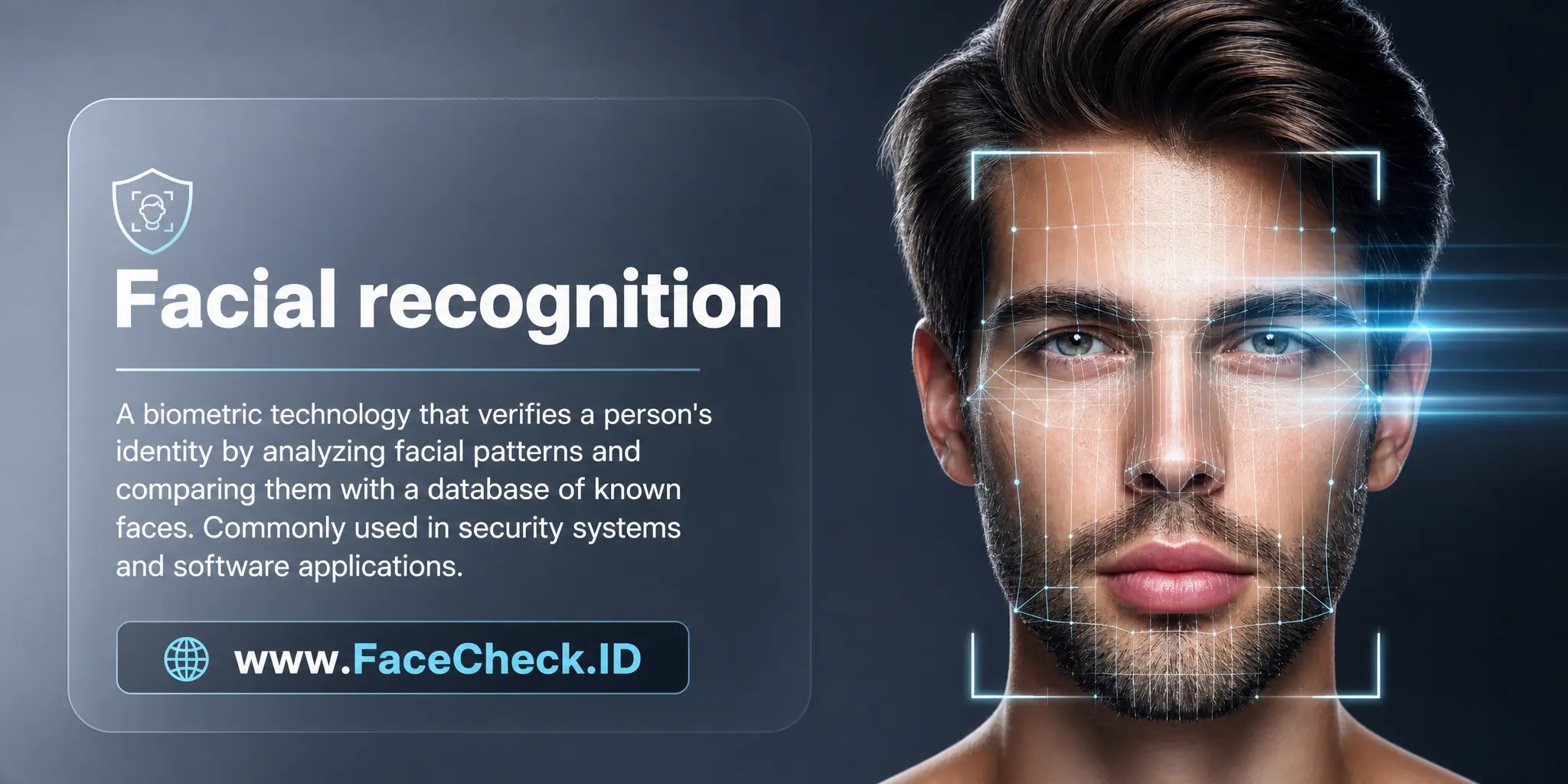 Facial recognition is a biometric technology that verifies a person's identity by analyzing their facial patterns and comparing them with a database of known faces, commonly used in security systems and software applications.