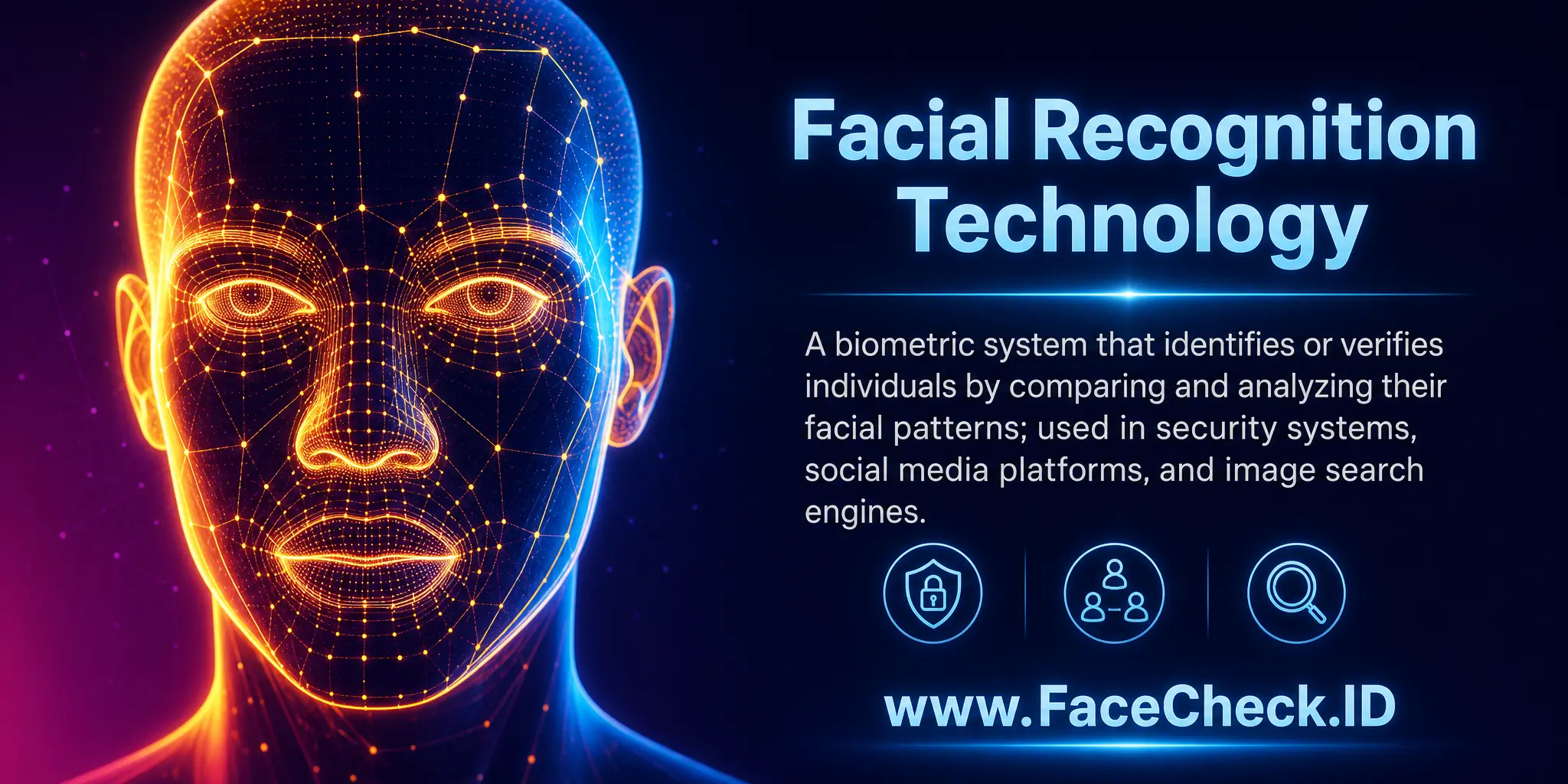 Facial Recognition Technology is a biometric system that identifies or verifies individuals by comparing and analyzing their facial patterns, used in security systems, social media sites and image search engines.