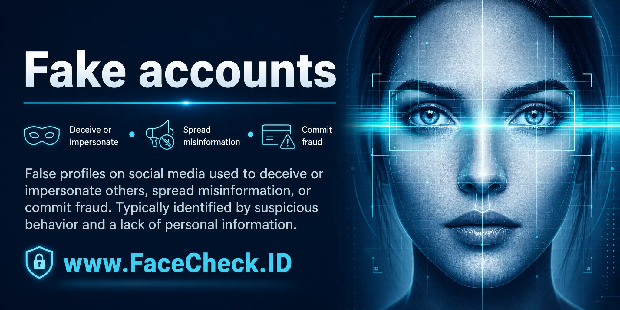 Fake accounts are false profiles on social media often used to deceive or impersonate others, spread misinformation, or conduct fraudulent activities, typically identified by suspicious behaviors and lack of personal information.