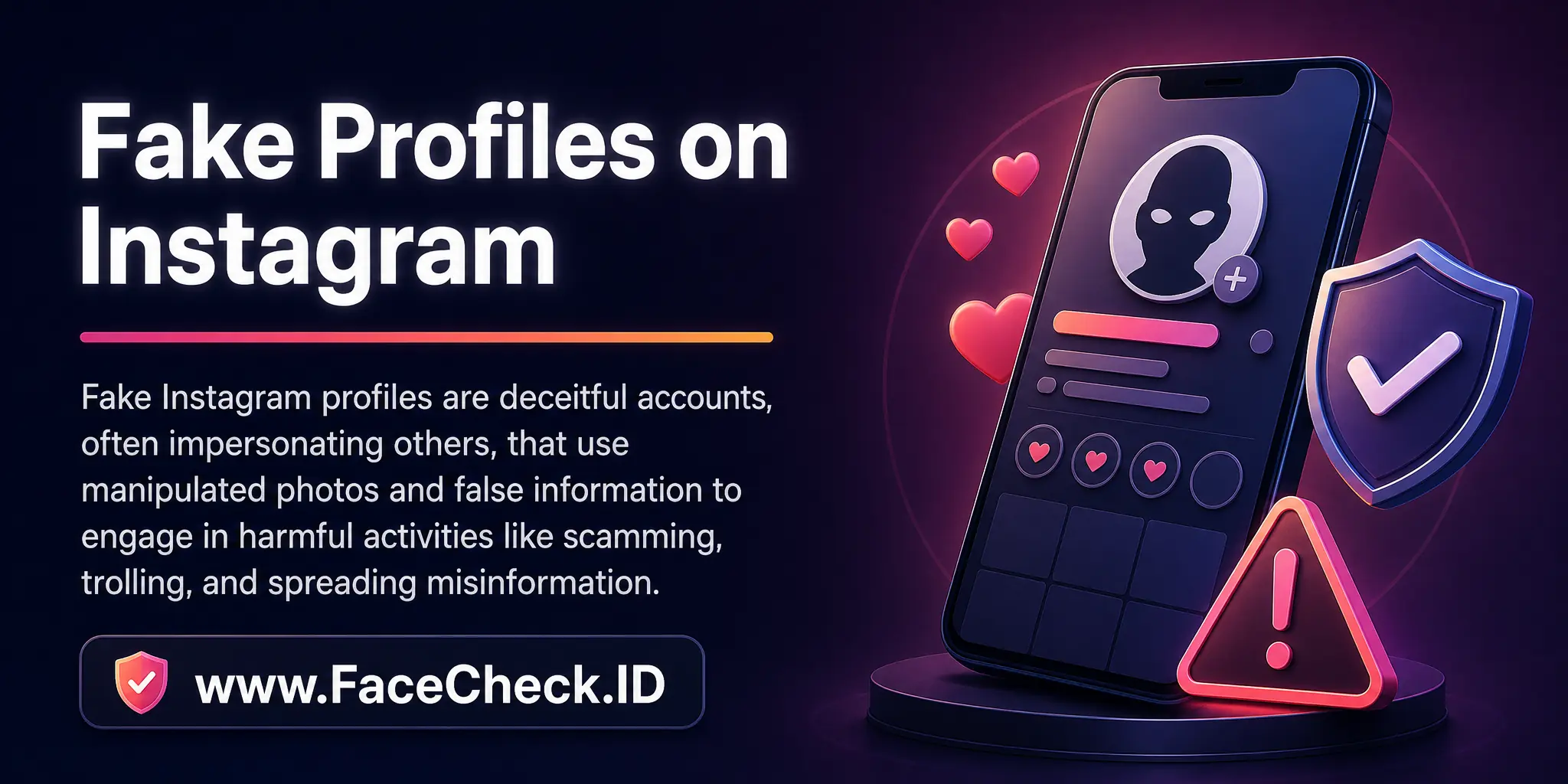 Fake Instagram profiles are deceitful accounts, often impersonating others, that use manipulated photos and false information to engage in harmful activities like scamming, trolling, and spreading misinformation.