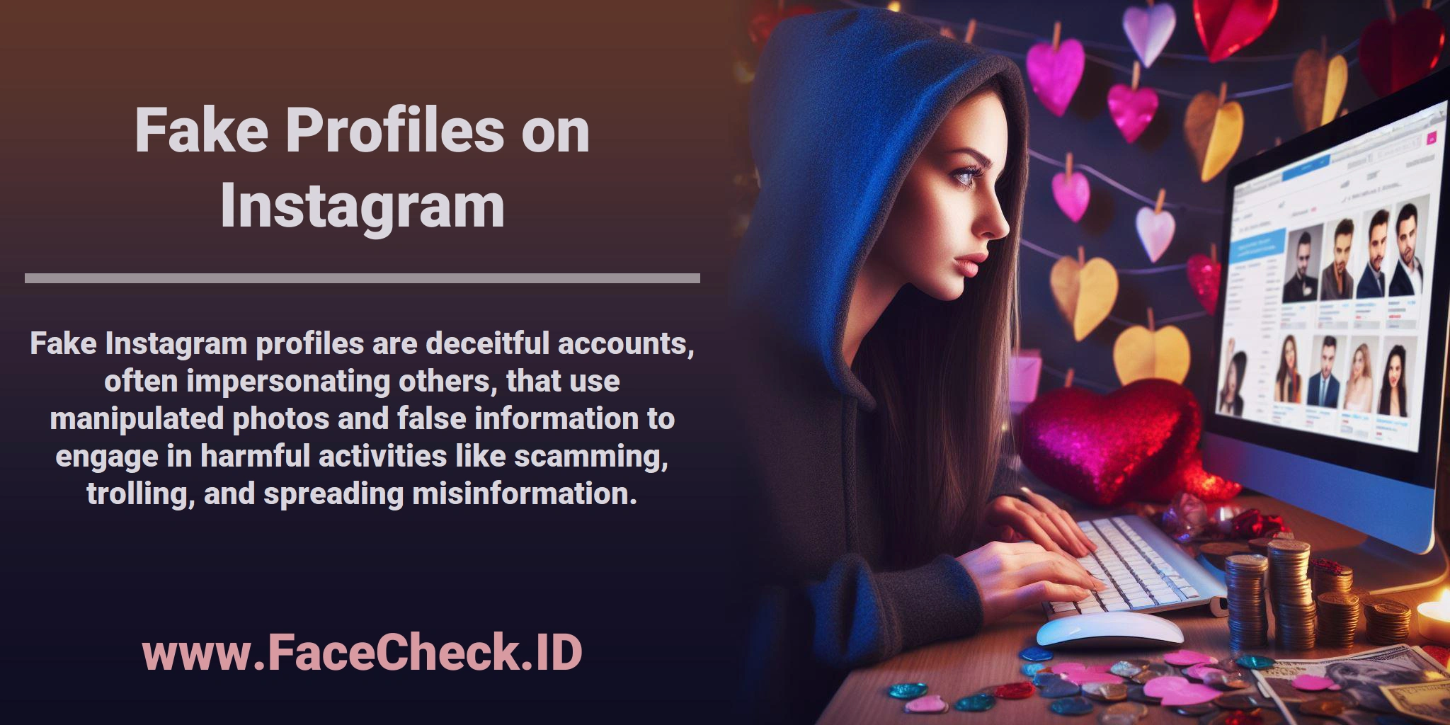 Fake Instagram profiles are deceitful accounts, often impersonating others, that use manipulated photos and false information to engage in harmful activities like scamming, trolling, and spreading misinformation.