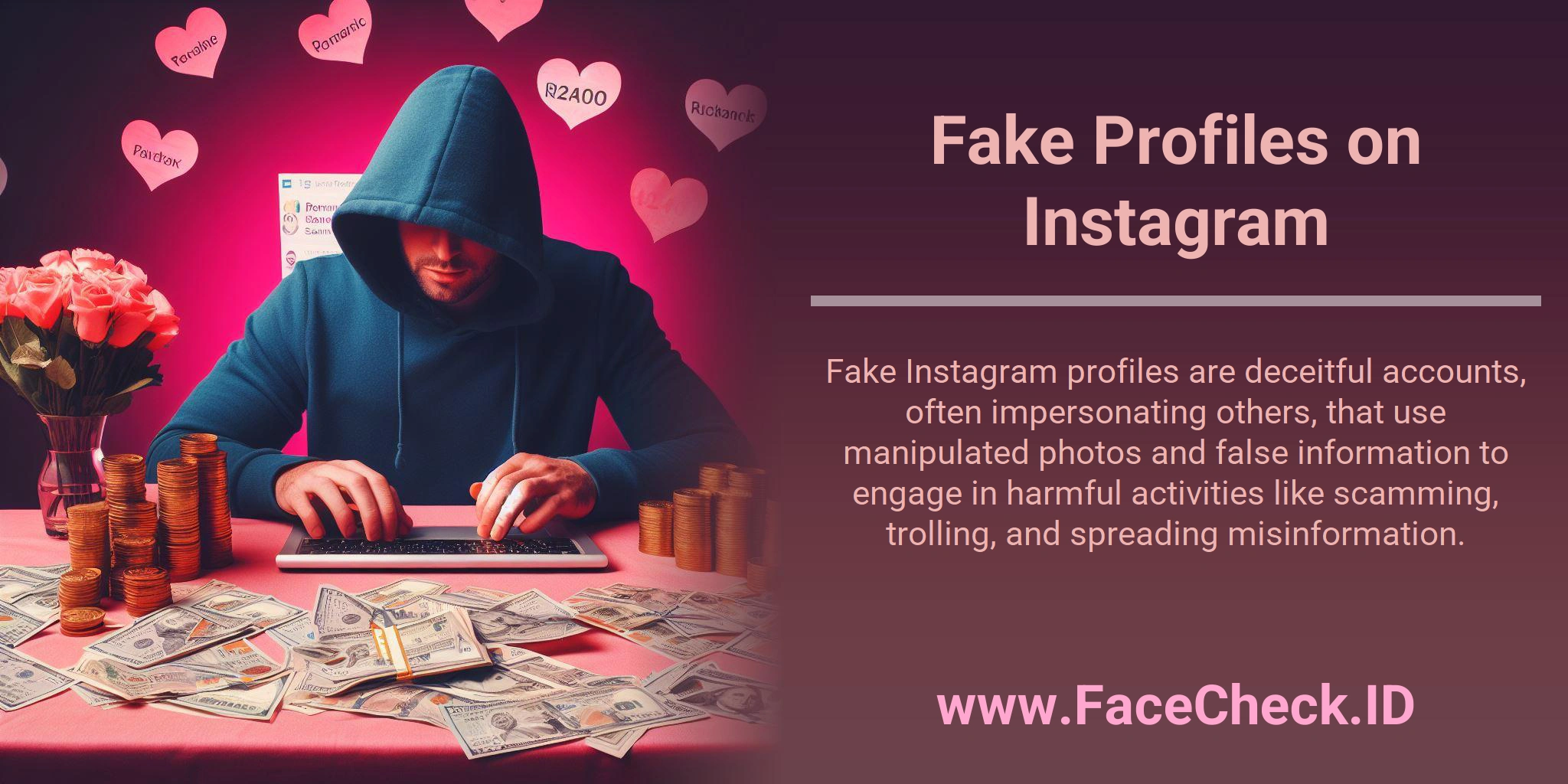 Fake Instagram profiles are deceitful accounts, often impersonating others, that use manipulated photos and false information to engage in harmful activities like scamming, trolling, and spreading misinformation.