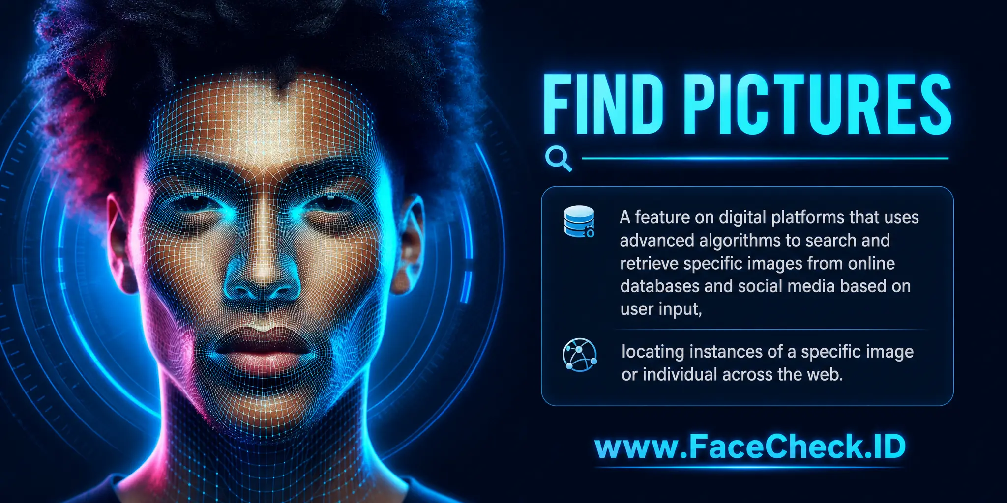 Find Pictures is a feature on digital platforms that uses advanced algorithms to search and retrieve specific images from online databases and social media, based on user input, and can locate instances of a specific image or individual across the web.