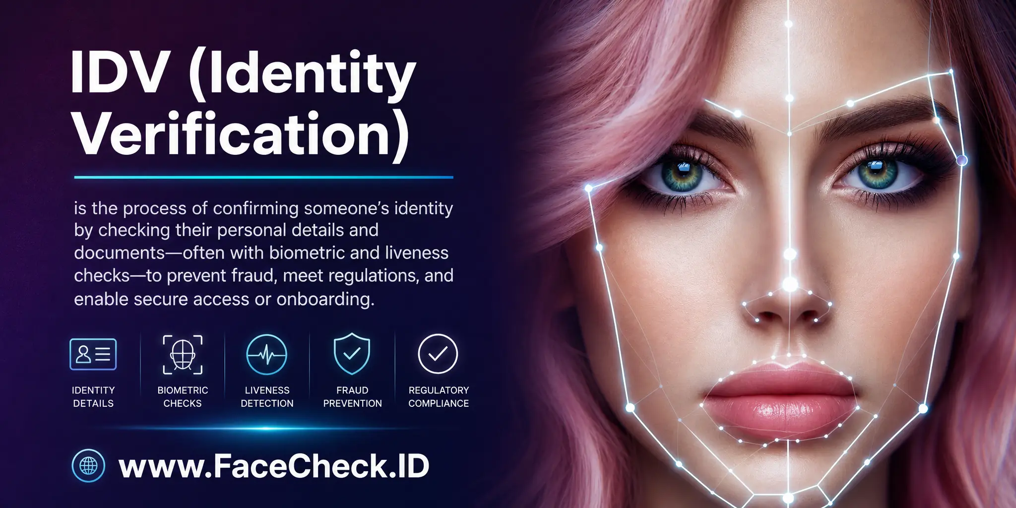 IDV (Identity Verification) is the process of confirming someone’s identity by checking their personal details and documents—often with biometric and liveness checks—to prevent fraud, meet regulations, and enable secure access or onboarding.