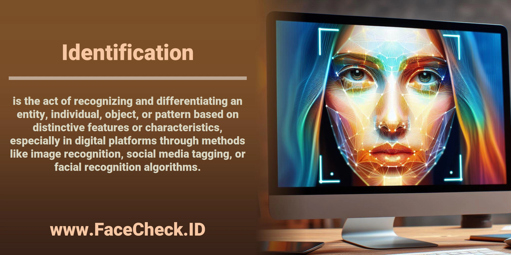 <b>Identification</b> is the act of recognizing and differentiating an entity, individual, object, or pattern based on distinctive features or characteristics, especially in digital platforms through methods like image recognition, social media tagging, or facial recognition algorithms.