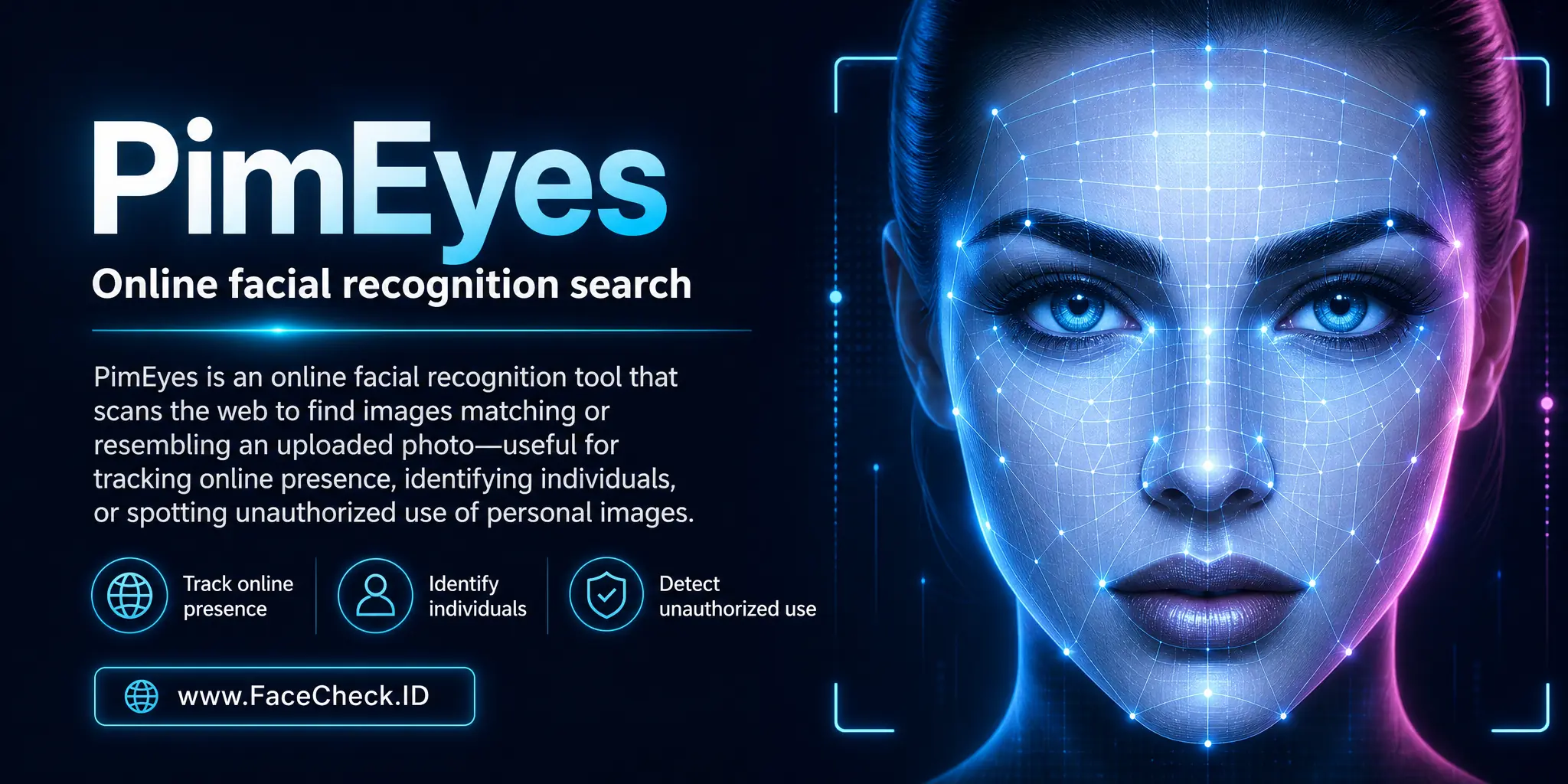 PimEyes is an online facial recognition tool that scans the internet to find images matching or resembling an uploaded picture, useful for tracking online presence, identifying individuals, or spotting unauthorized use of personal images.