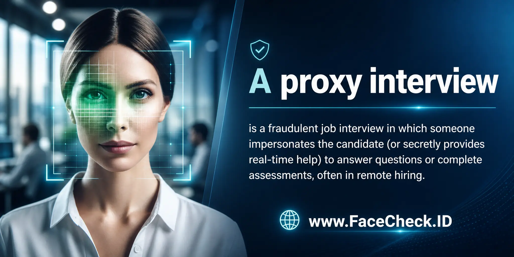 A proxy interview is a fraudulent job interview in which someone impersonates the candidate (or secretly provides real-time help) to answer questions or complete assessments, often in remote hiring.