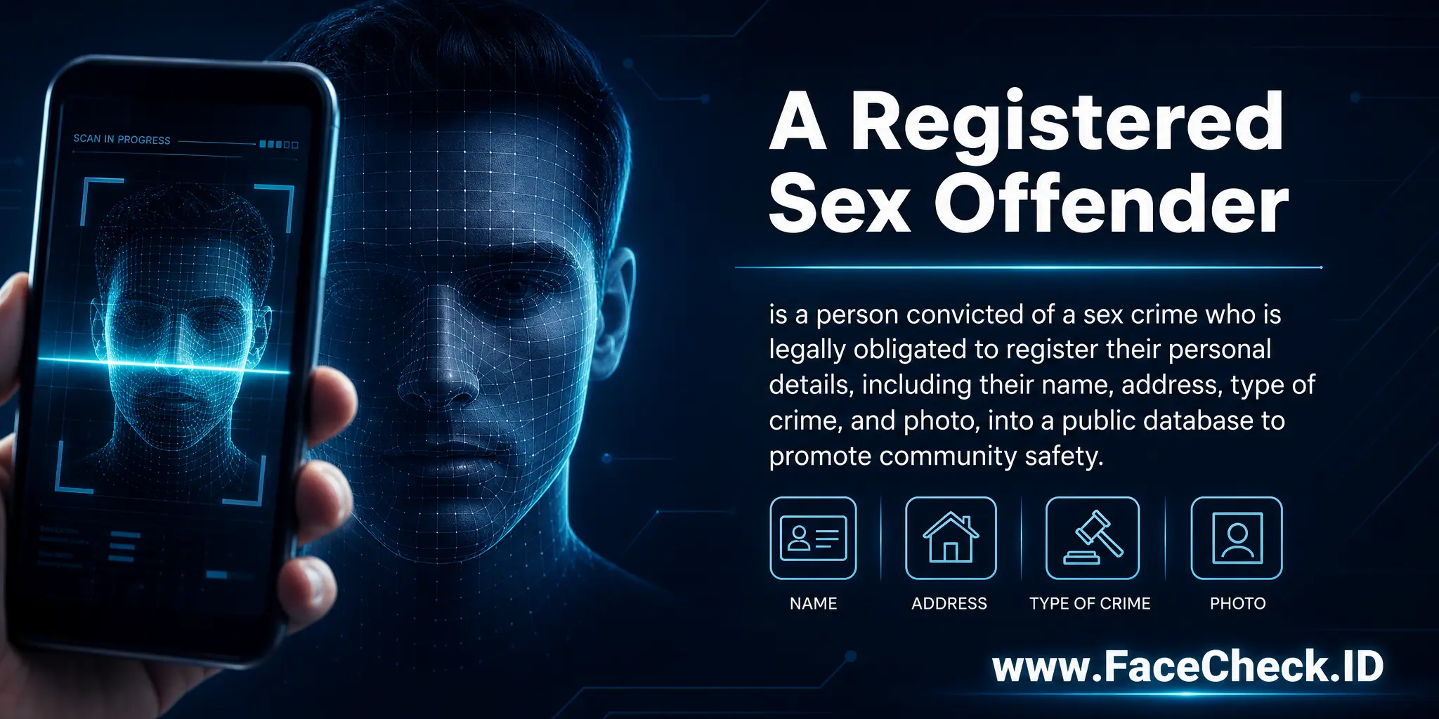 A Registered Sex Offender is a person convicted of a sex crime who is legally obligated to register their personal details, including their name, address, type of crime, and photo, into a public database to promote community safety.