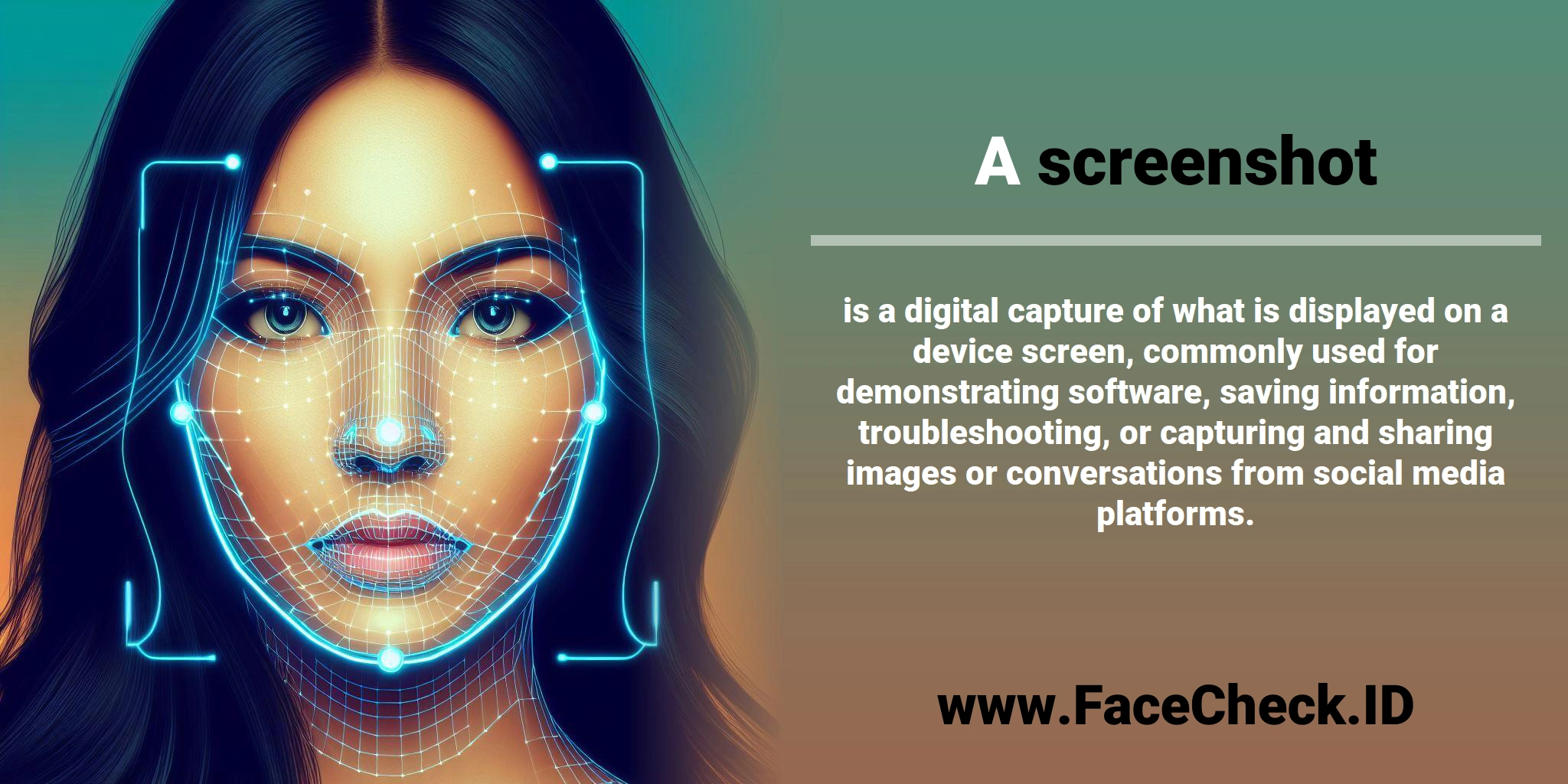 A <b>screenshot</b> is a digital capture of what is displayed on a device screen, commonly used for demonstrating software, saving information, troubleshooting, or capturing and sharing images or conversations from social media platforms.