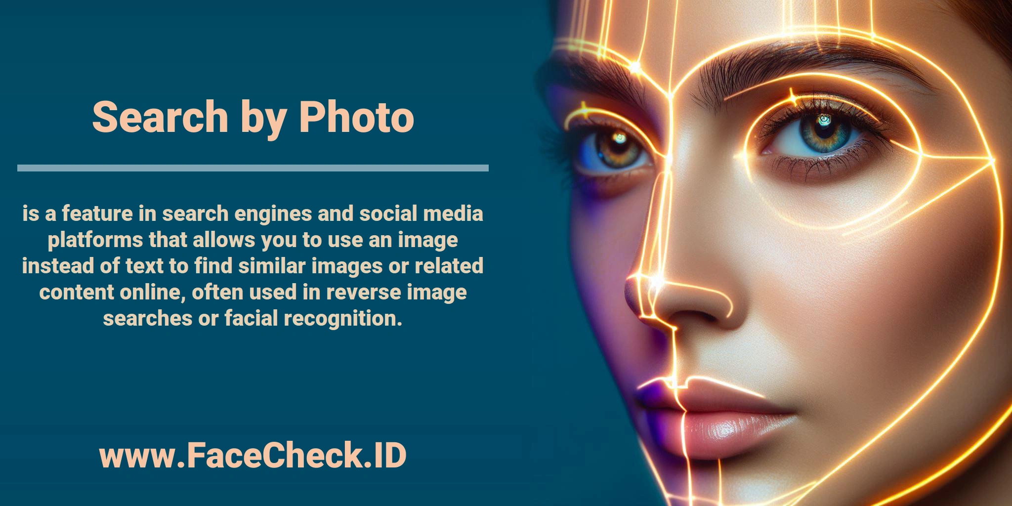<b>Search by Photo</b> is a feature in search engines and social media platforms that allows you to use an image instead of text to find similar images or related content online, often used in reverse image searches or facial recognition.