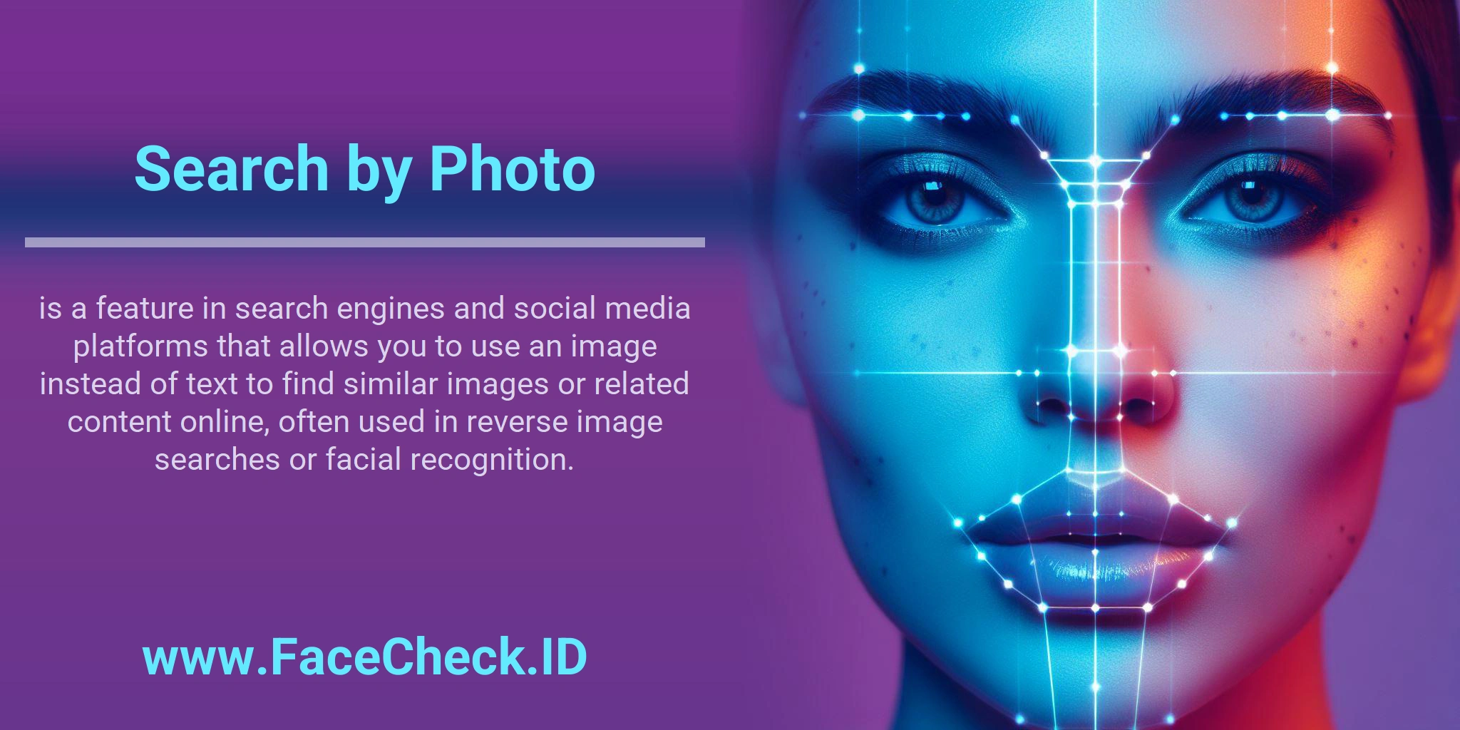 Search by Photo is a feature in search engines and social media platforms that allows you to use an image instead of text to find similar images or related content online, often used in reverse image searches or facial recognition.