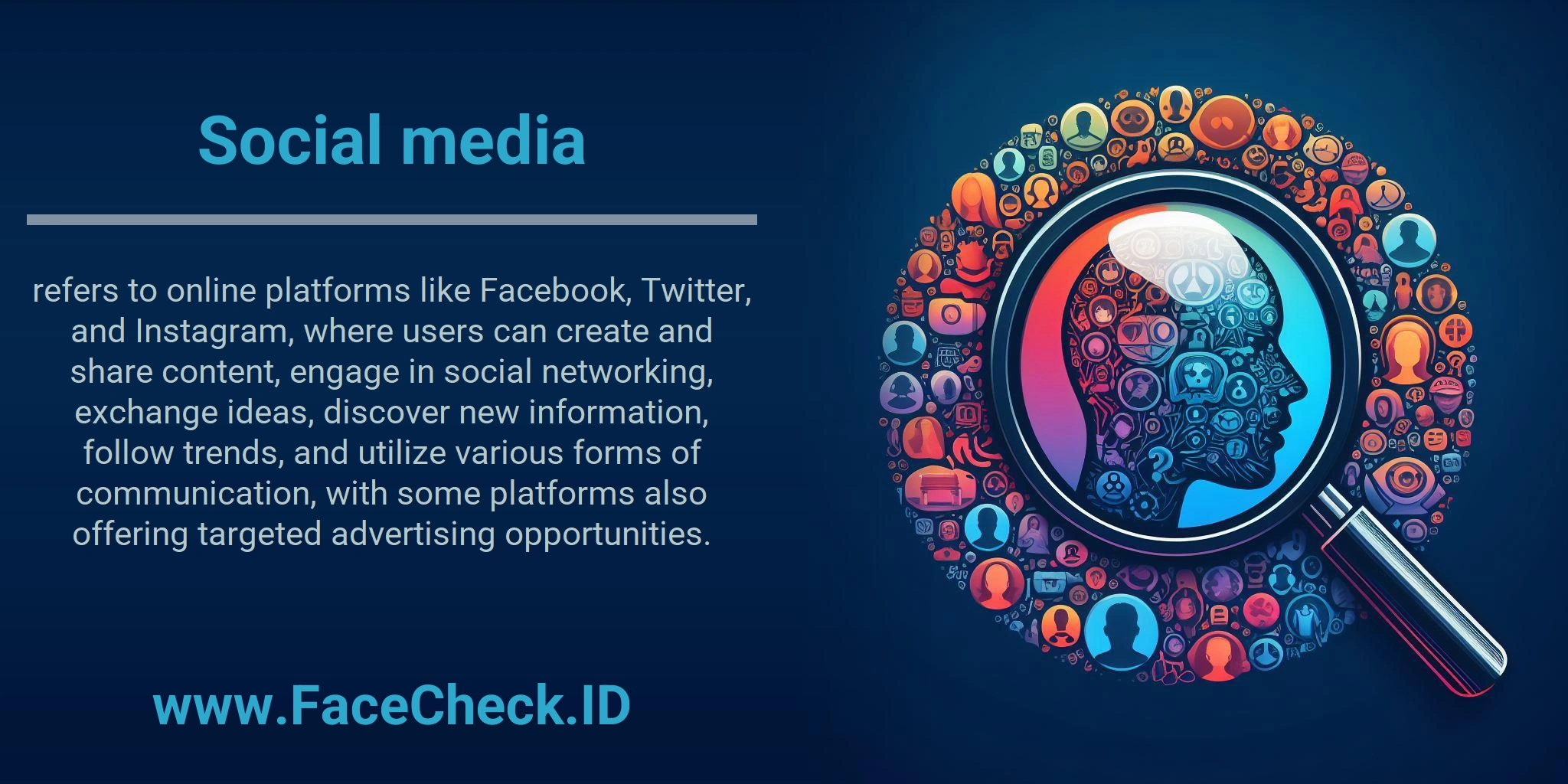 Social media refers to online platforms like Facebook, Twitter, and Instagram, where users can create and share content, engage in social networking, exchange ideas, discover new information, follow trends, and utilize various forms of communication, with some platforms also offering targeted advertising opportunities.